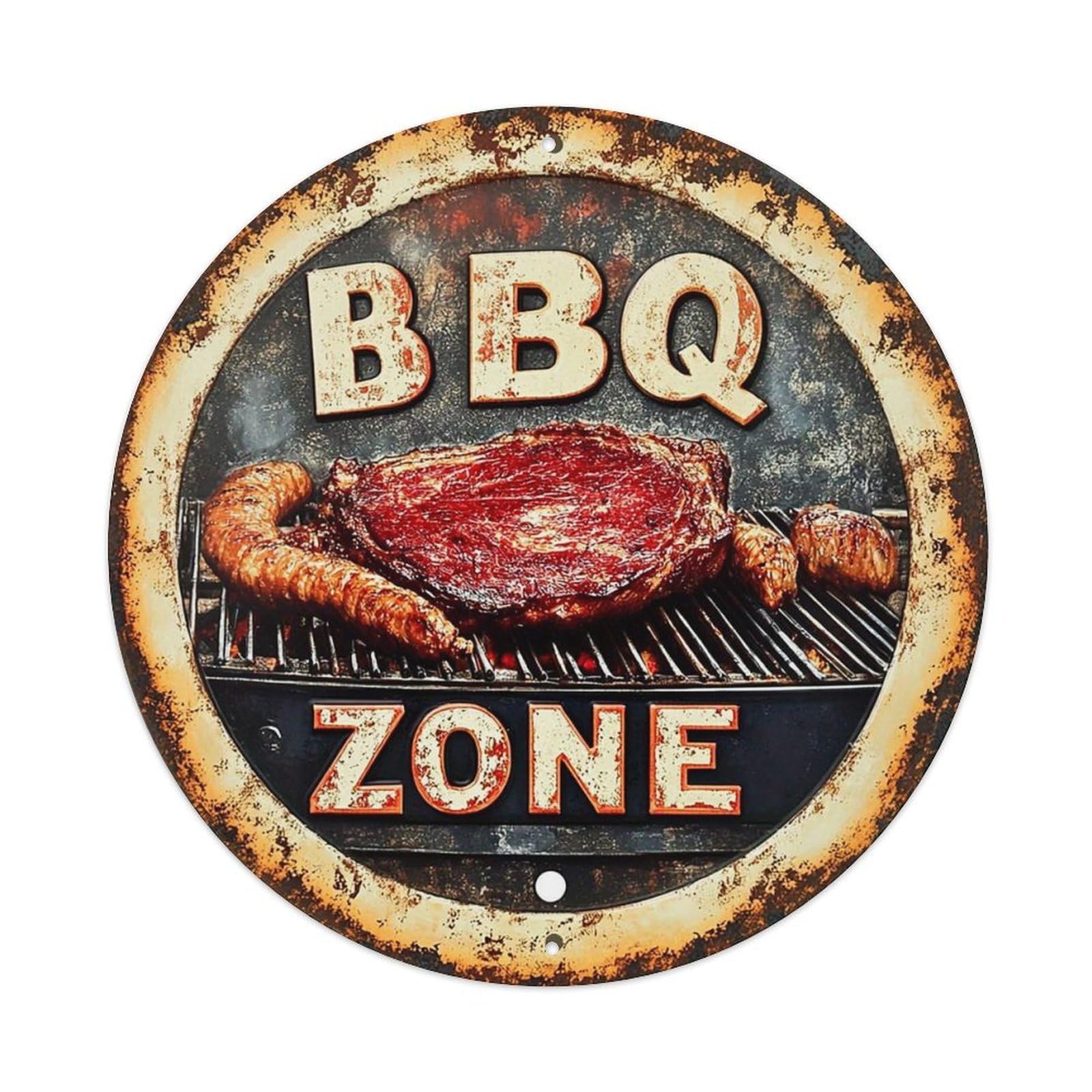 Bbq Zone Grill Meat Sausage Metal Tin Sign Plaque