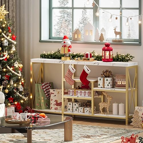 Miniatura 5 de Mesas de consola para sala de estar, mesa de sofá larga y estrecha, mesa de entrada de 55 pulgadas, mesa de pasilloestantería con estantes de