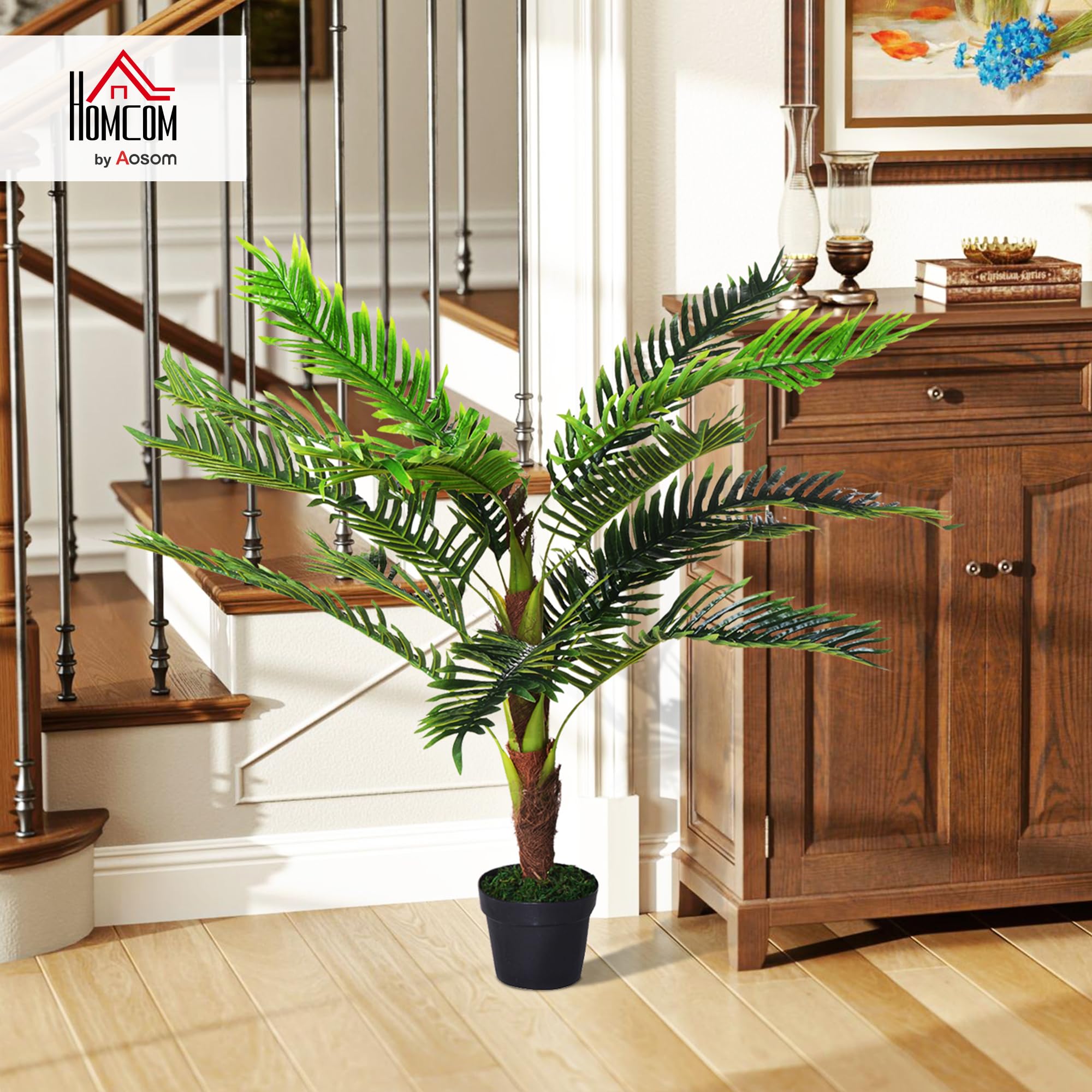 Outsunny Pianta Artificiale Palma Cycas Alta 123cm con Vaso Incluso