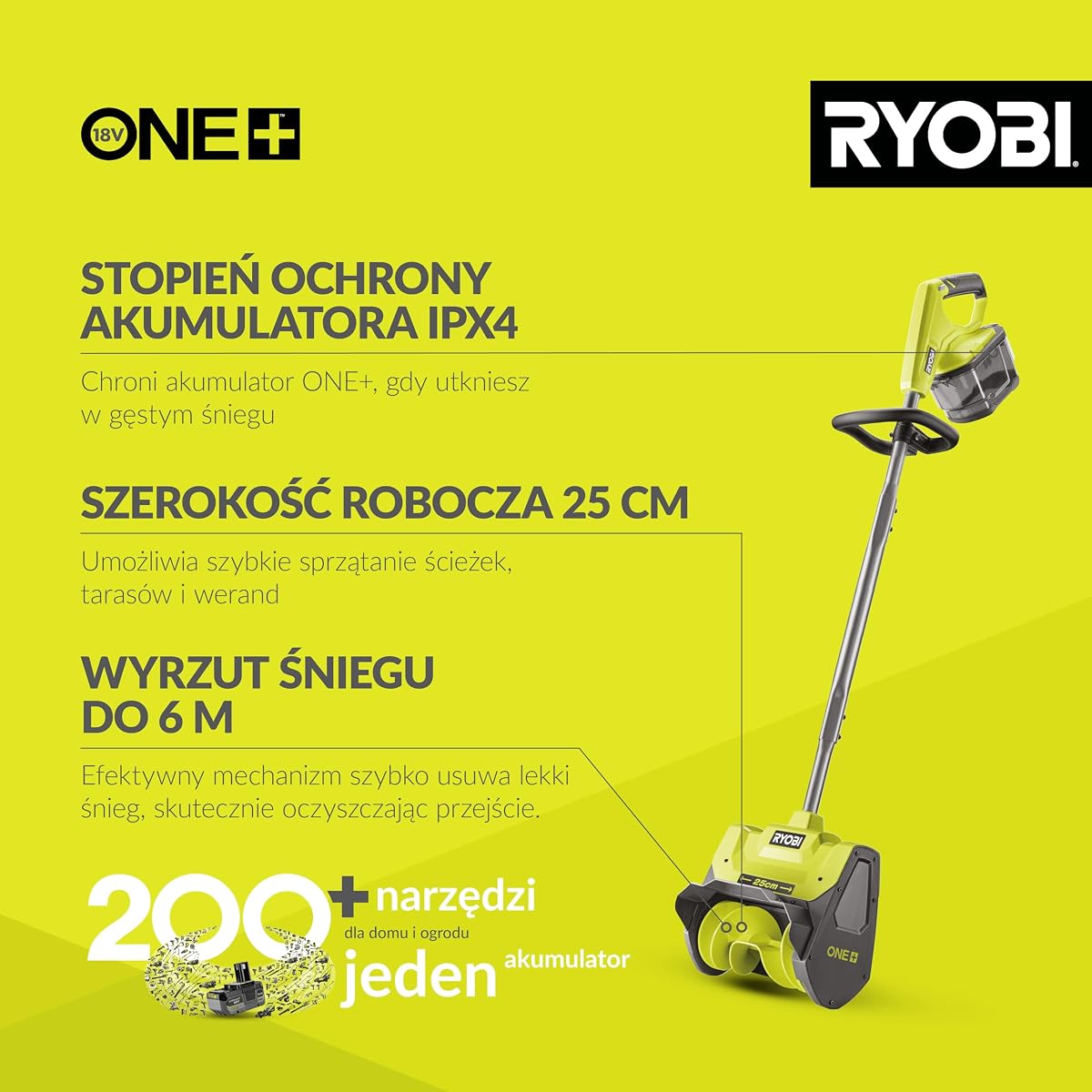 Ryobi Ry18St25A-0 Odśnieżarka, Zielony/Antracytowy, 18V