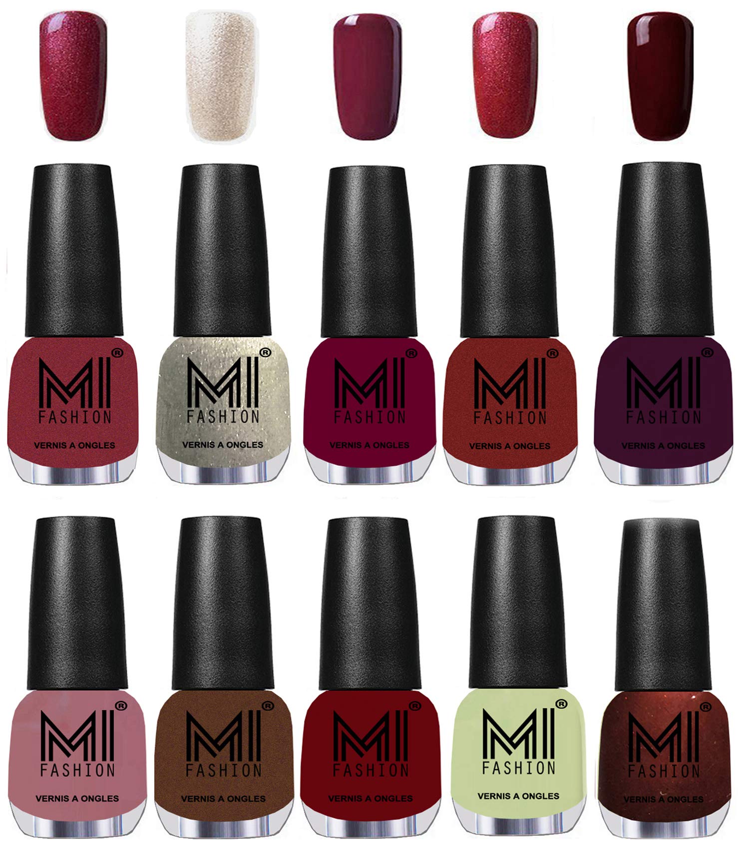 MI Fashion Super Glam Nail Paints in 10 Hot Shades -Metallic Red,Gold,Ginger Rust,Deep Red,Lava Lust,Musky Maroon,Nude Spring,Brown Coffee,Mighty Maroon,Mischievous Mint, Metallic Maroon Nail Polish-image-11