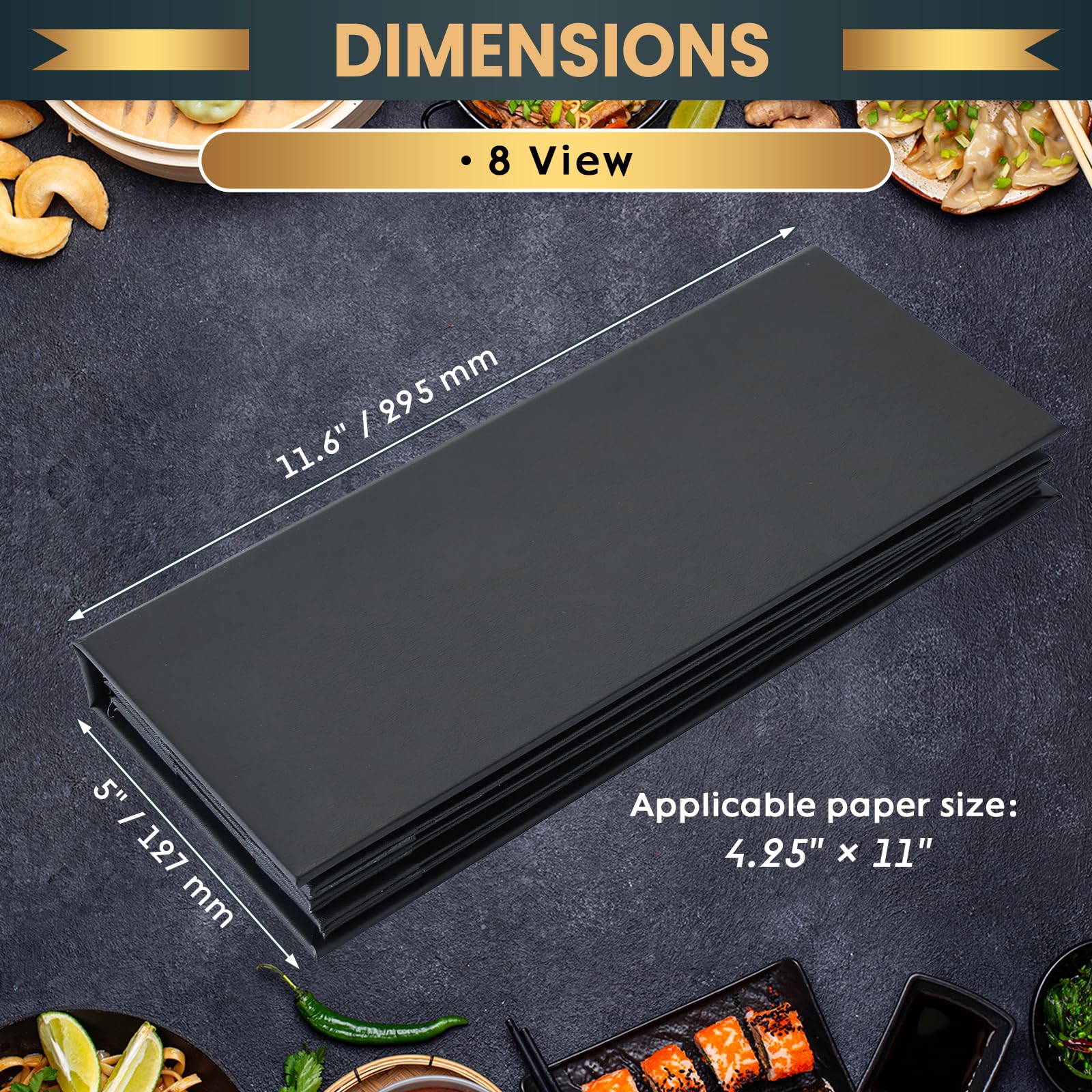 Paquete de 6 fundas de menú de 8 vistas de 4.25 x 11 pulgadas | Fundas de menú de piel sintética estilo libro para restaurante, cafetería, bares y lista de vinos