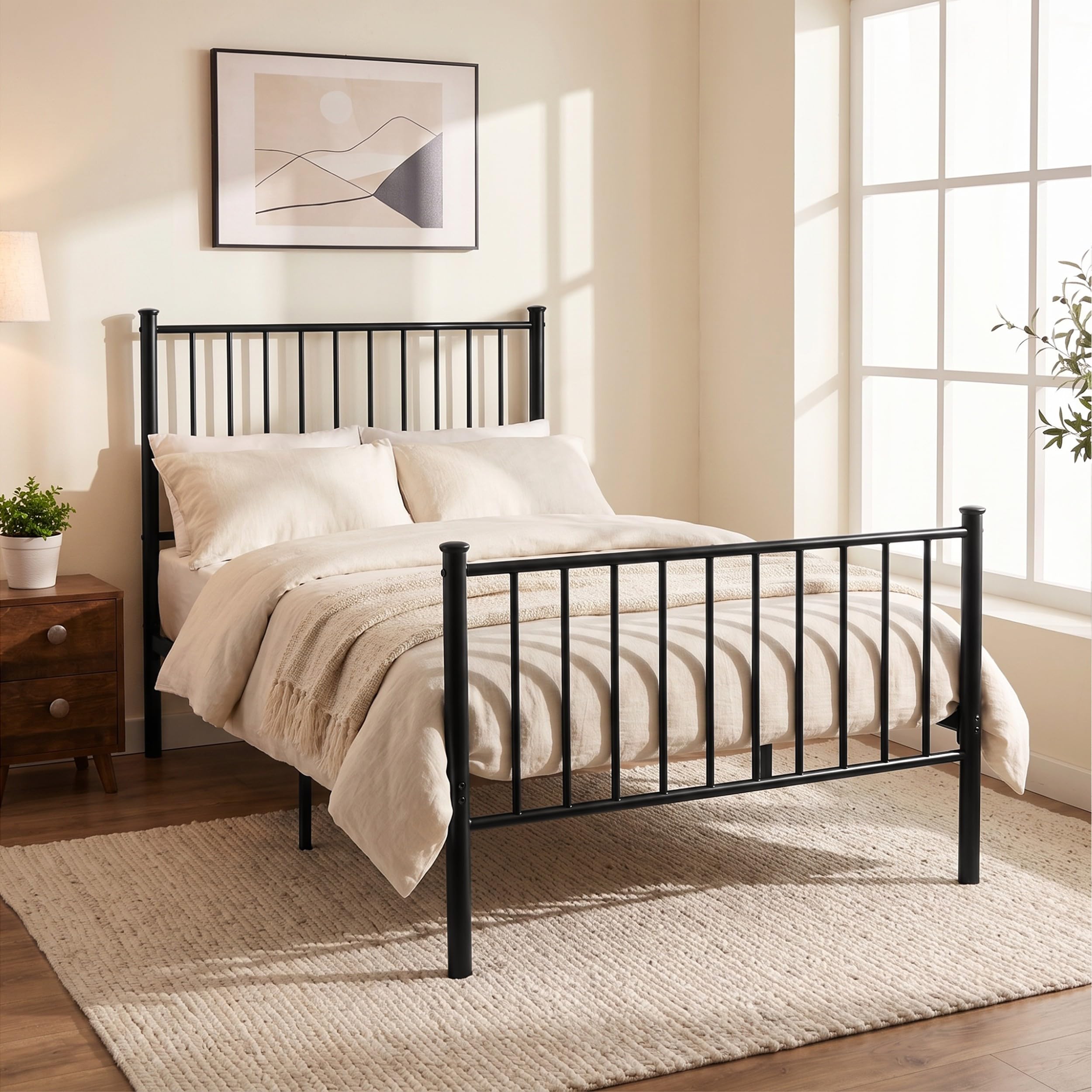 Blisswood Single Bed Frame Metal 3FT, Heavy Duty Metal Bed Frame with Vertical Headboard and Footboard, Solid Slatted Base, Under Bed Storage, No Box Spring Needed, 196 × 100 × 113 cm, Black