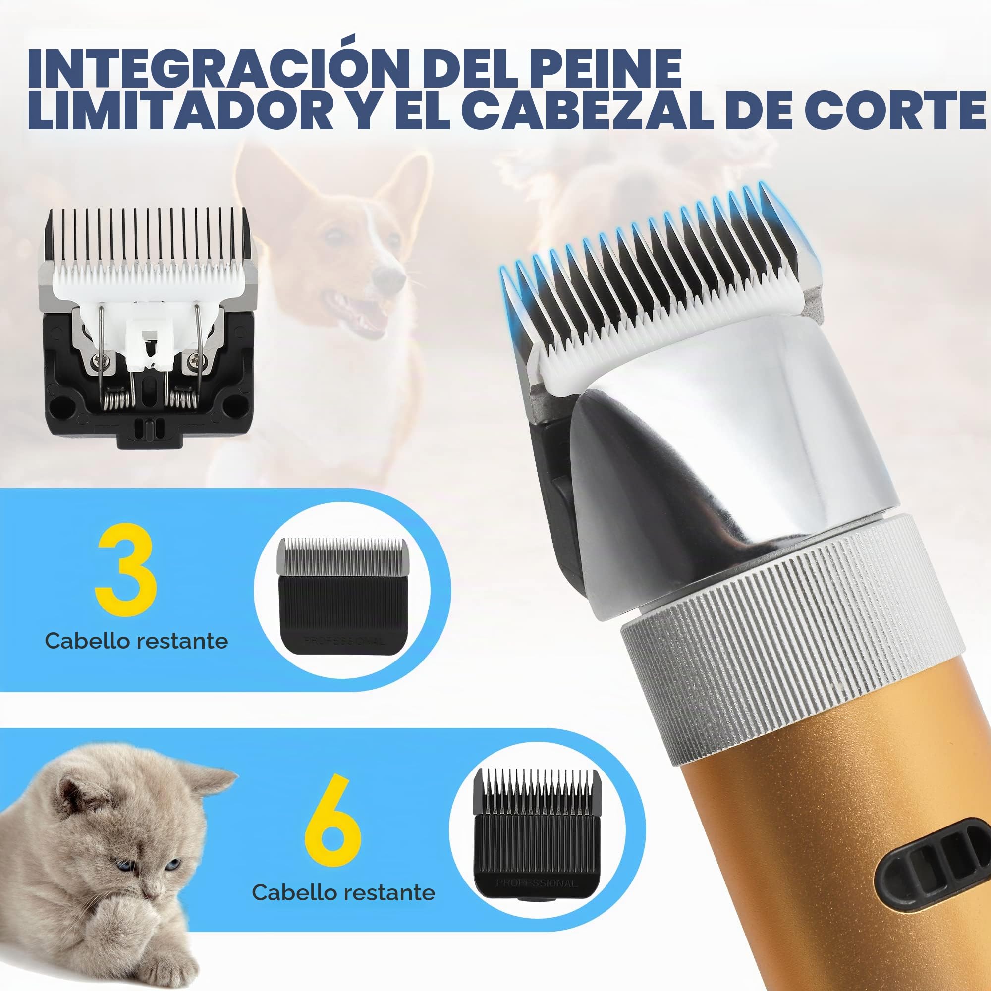 CGOLDENWALL 400W Cortapelo para Perros Gatos Mascotas Profesional Batería Recargable con Cabezal de Corte Extraíble de 3mm + 6mm - 5h en Espera - Bajo Ruido Menos de 50db