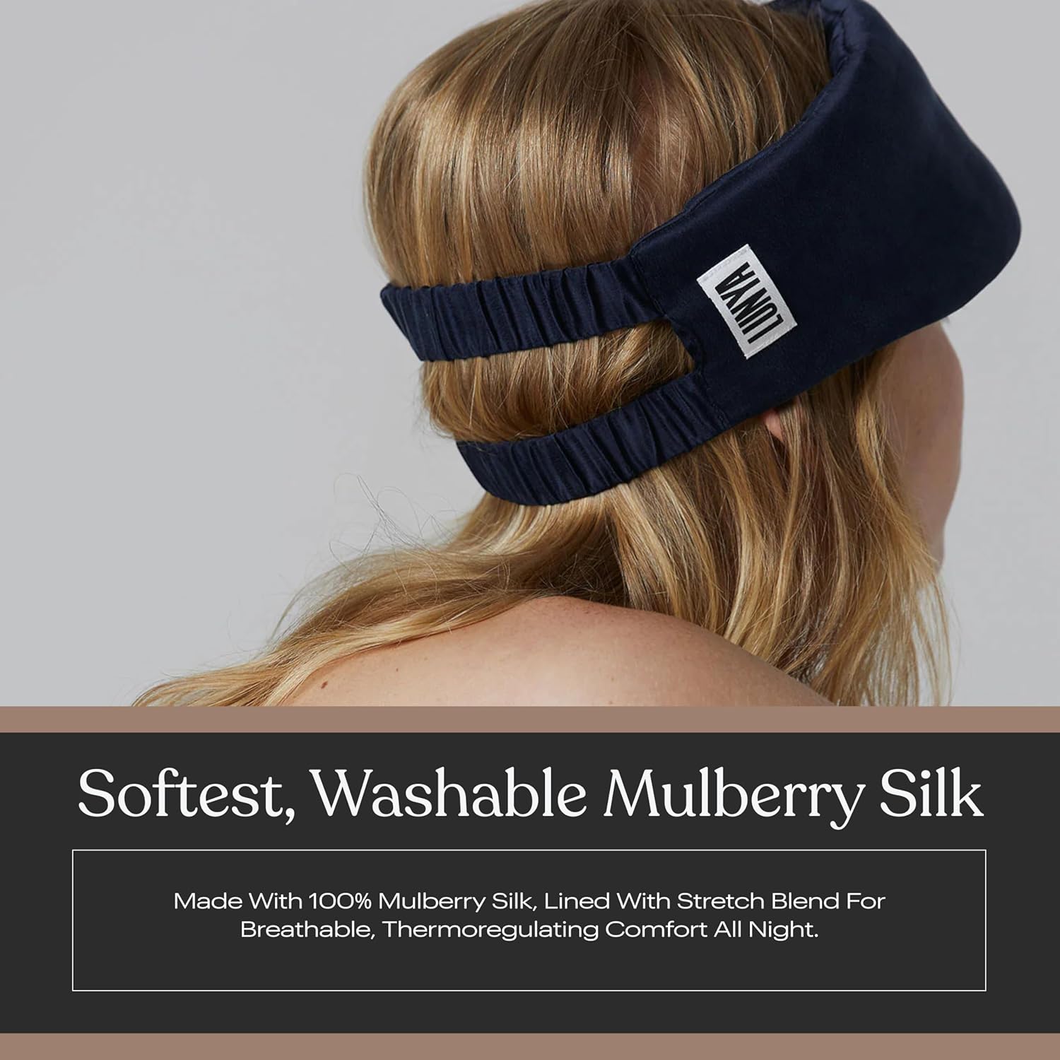 Lunya Weighted Silk Sleep Mask – Mulberry Silk Eye Cover with Cooling Glass Beads, Noise-Reducing Fit, Washable Fabric, and Travel Pouch – Sleeping Mask for Men and Women - Deep Blue - Small - Image 5