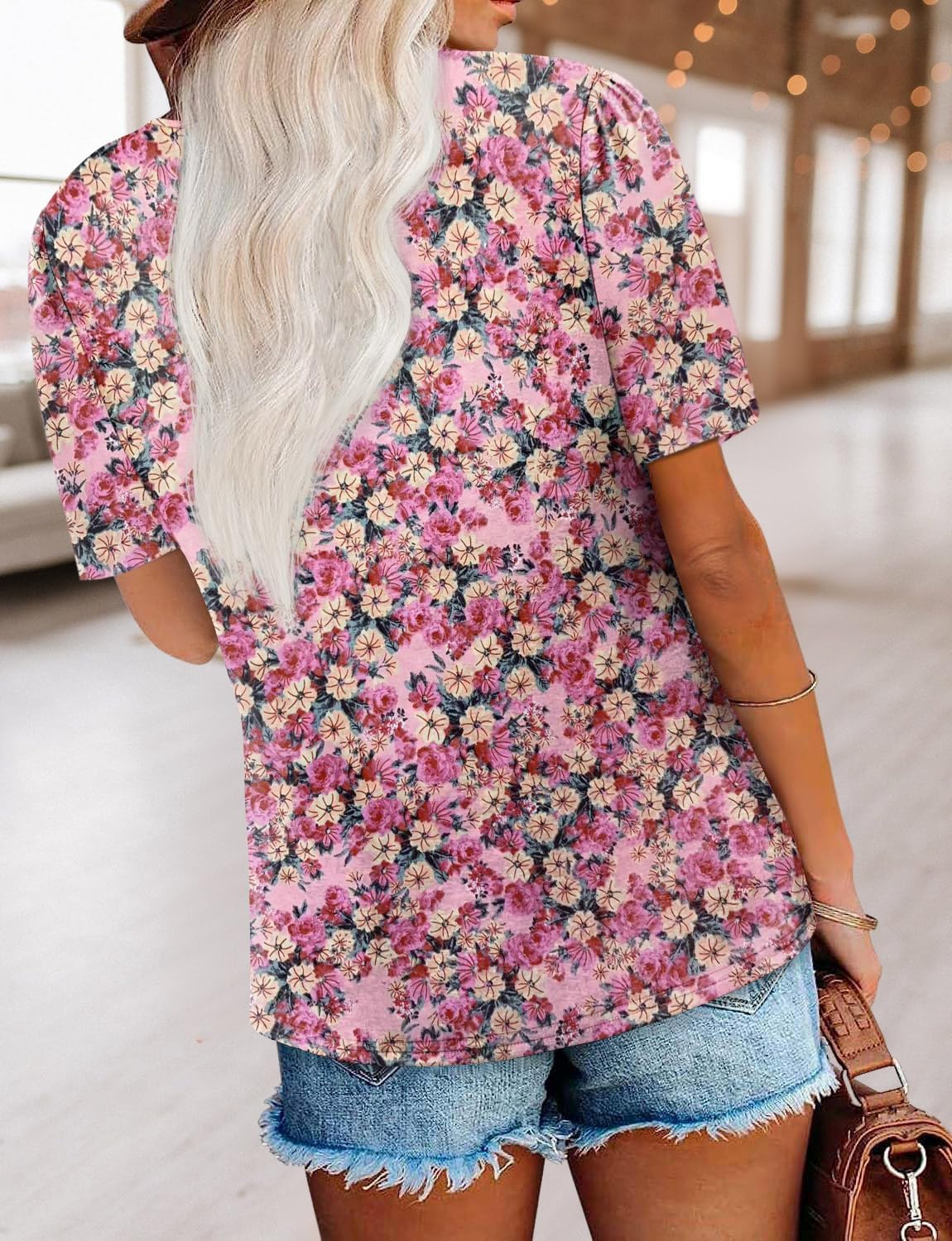 BETTE BOUTIK Womens Summer Shirts Short Sleeve V Neck Tunic Tops Casual Fashion Blouses - Image 4