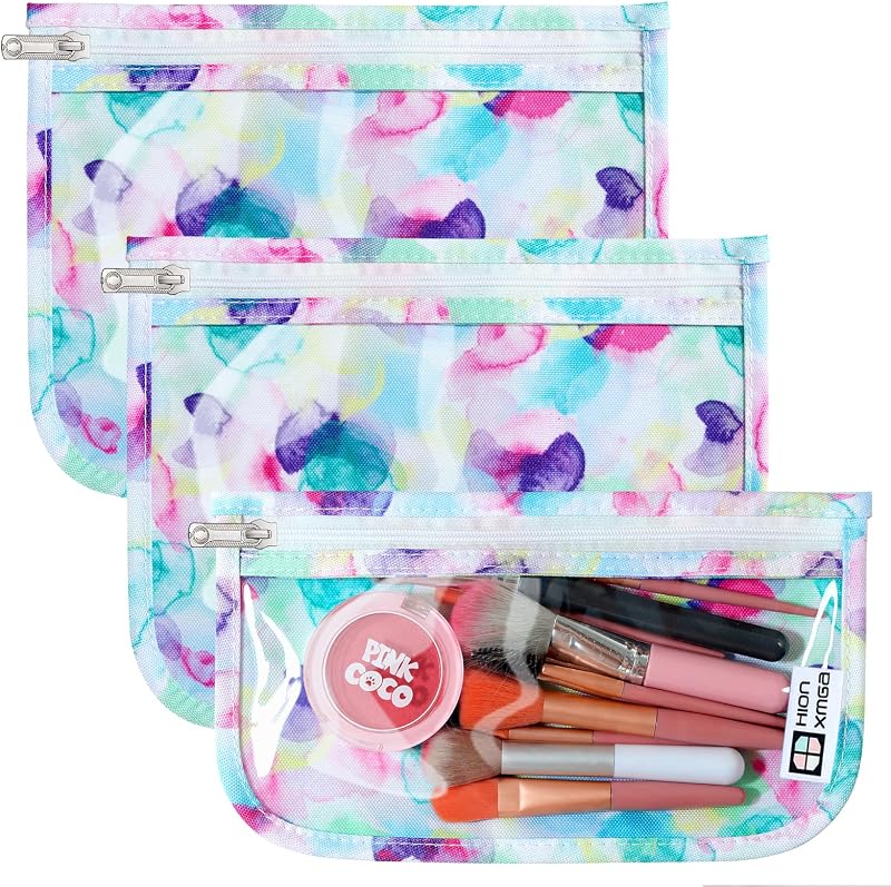 HIONXMGA Conjunto com 3 necessaires transparentes para viagem com zíper, tamanhos variados