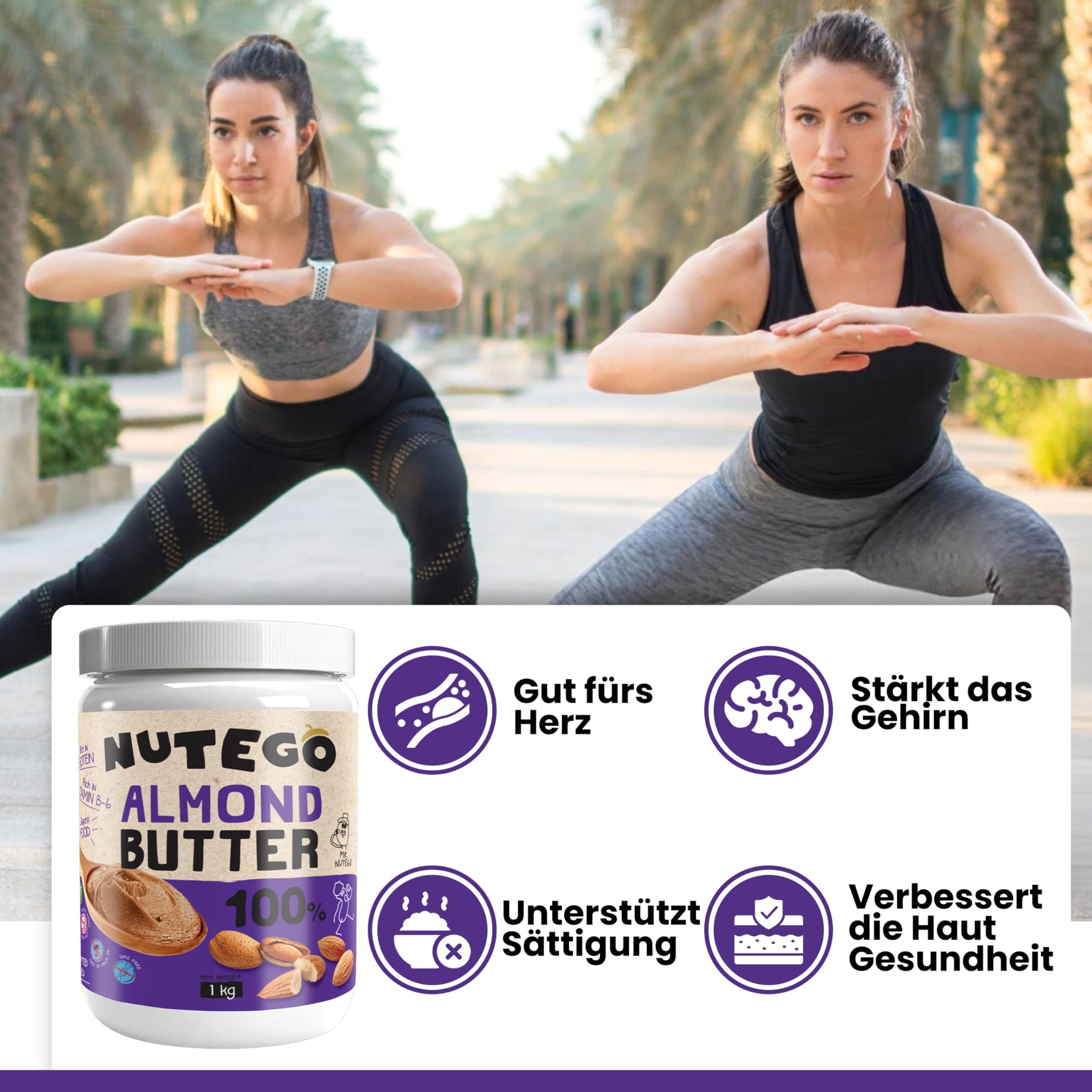 Nutego 100% Cremige Mandelmus 1 KG – Mandelbutter Ohne Zusätze, Salz, Zucker & Palmfett – Vegan, Laktosefrei, Gentechnikfrei