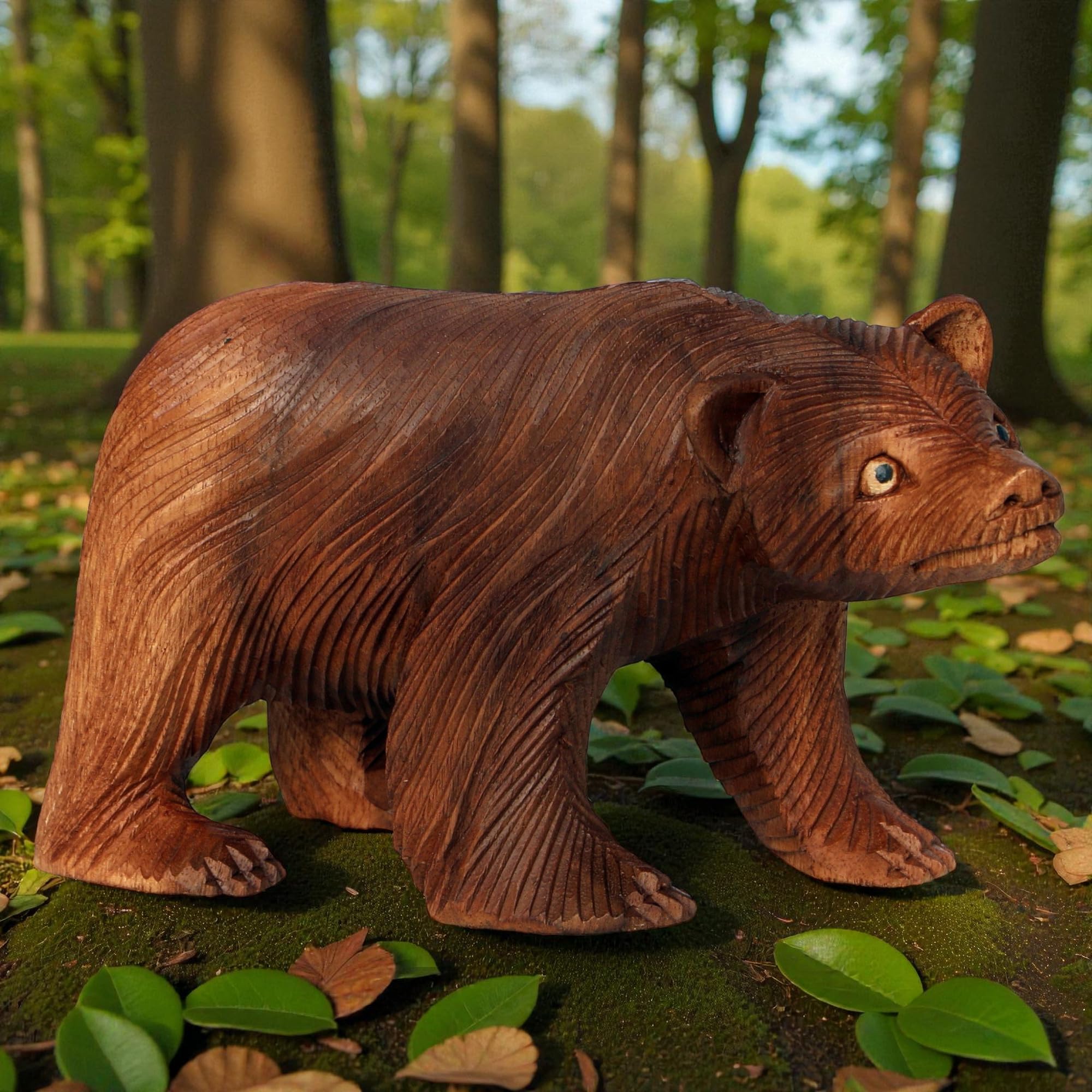 Grizzly Bär - aus Holz in Handarbeit geschnitzt Geschenk-Idee zur Deko Figur Braunbär Statue
