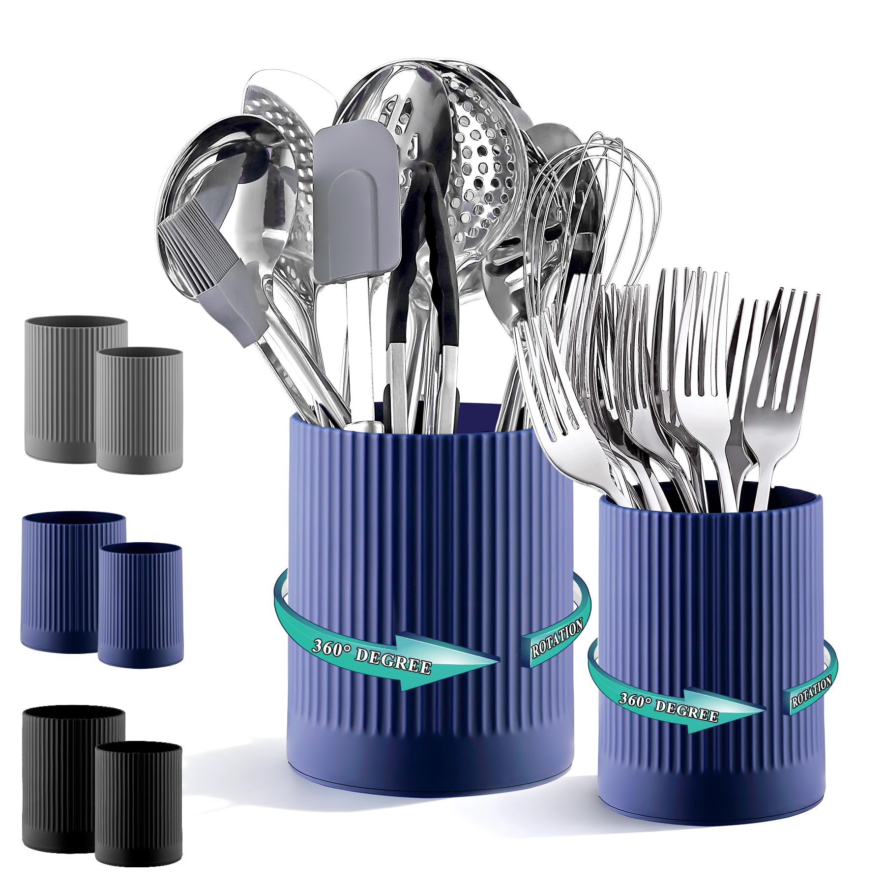 Kyraton Cooking Utensils Holder 2pcs, 360° Rotating Heavy Duty Plastic Kitchen Utensil Holder for Countertop, The Small Utensil Crock for Cutlery Silverware, Tooth Brush, Desk Pencil Pen