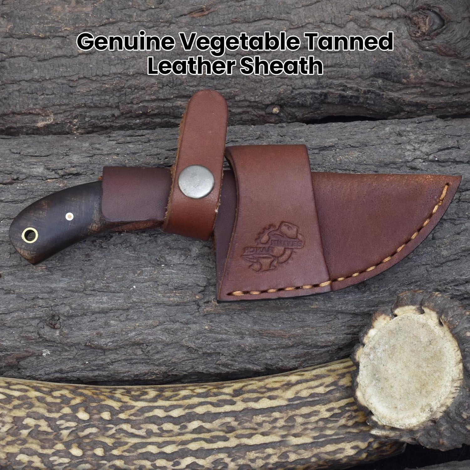 Knives Ranch Handmade Skinning Knife - Damascus Steel Hunting Knife - Full Tang Everyday Carry- Rosewood Handle and Heavy-Duty Dual Horizontal and Vertical Sheath (4405-IRW)