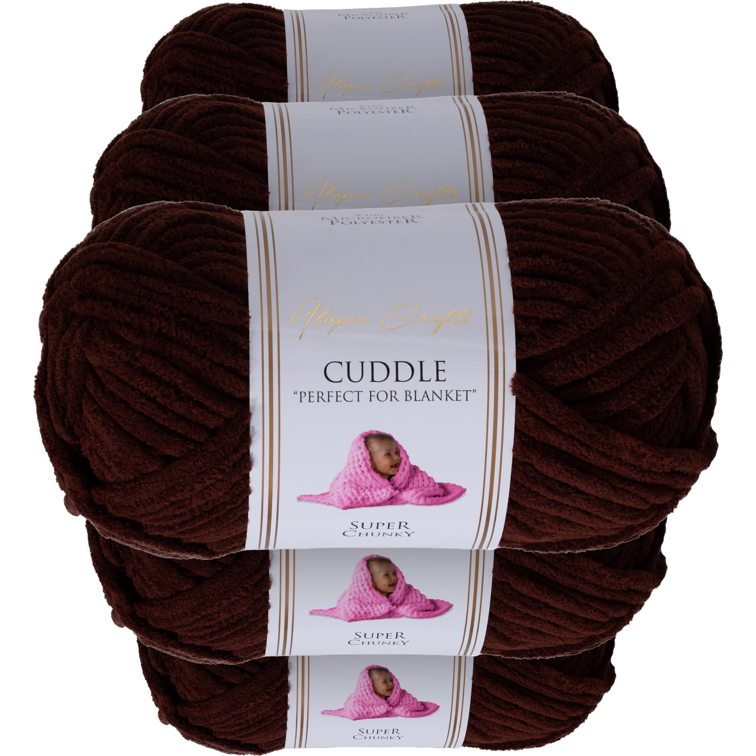 Utopia Crafts Cuddle Super Chunky Chenille Soft Yarn for Knitting and Crochet 5X 100g (Brown)