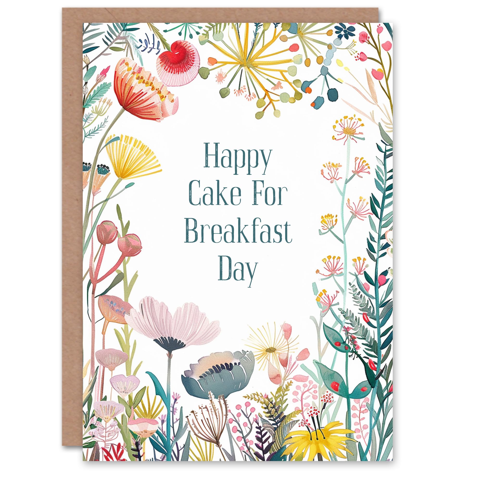 Artery8 Greeting Card Happy Cake For Breakfast Day Floral Flowers For Her Woman Wife Mum Sister Daughter Birthday Card