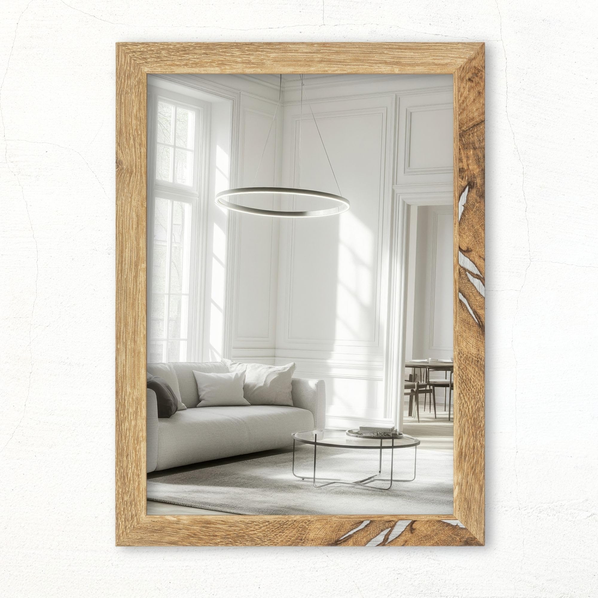 CLAMARO Specchio da parete "VISION" 75x140 cm, specchio a figura intera | Legno di quercia invecchiato | Specchio moderno angolare con cornice in MDF, incl. supporto in metallo e materiale di