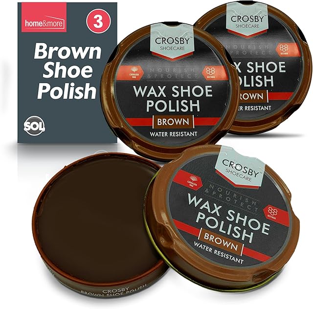 3pk Crosby Brown Shoe Polish | 50ml Tins Brown Boot Polish | Brown Leather Shoe Polish with Beeswax & Carnauba Wax for lasting Shine & Care | Brown Polish Shoes