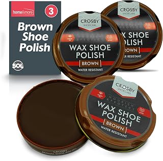 SOL 3pk Brown Shoe Polish | 50ml Tins Brown Boot Polish | Brown Leather Shoe Polish with Beeswax & Carnauba Wax for lasting Shine & Care | Brown Polish Shoes