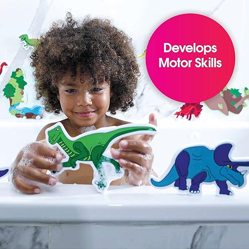 Miniatura 6 de Edushape Magic Creations, dinosaurios, juguetes de espuma de baño para bebés, calcomanías de espuma extraíbles para bebés, juguetes de baño de