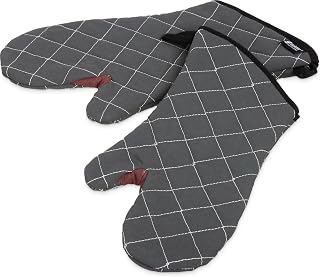 San Jamar Bestguard 15-Inch Oven Mitts with Kevlar Stitching - 450°F Heat Protection, Black Cotton Pair