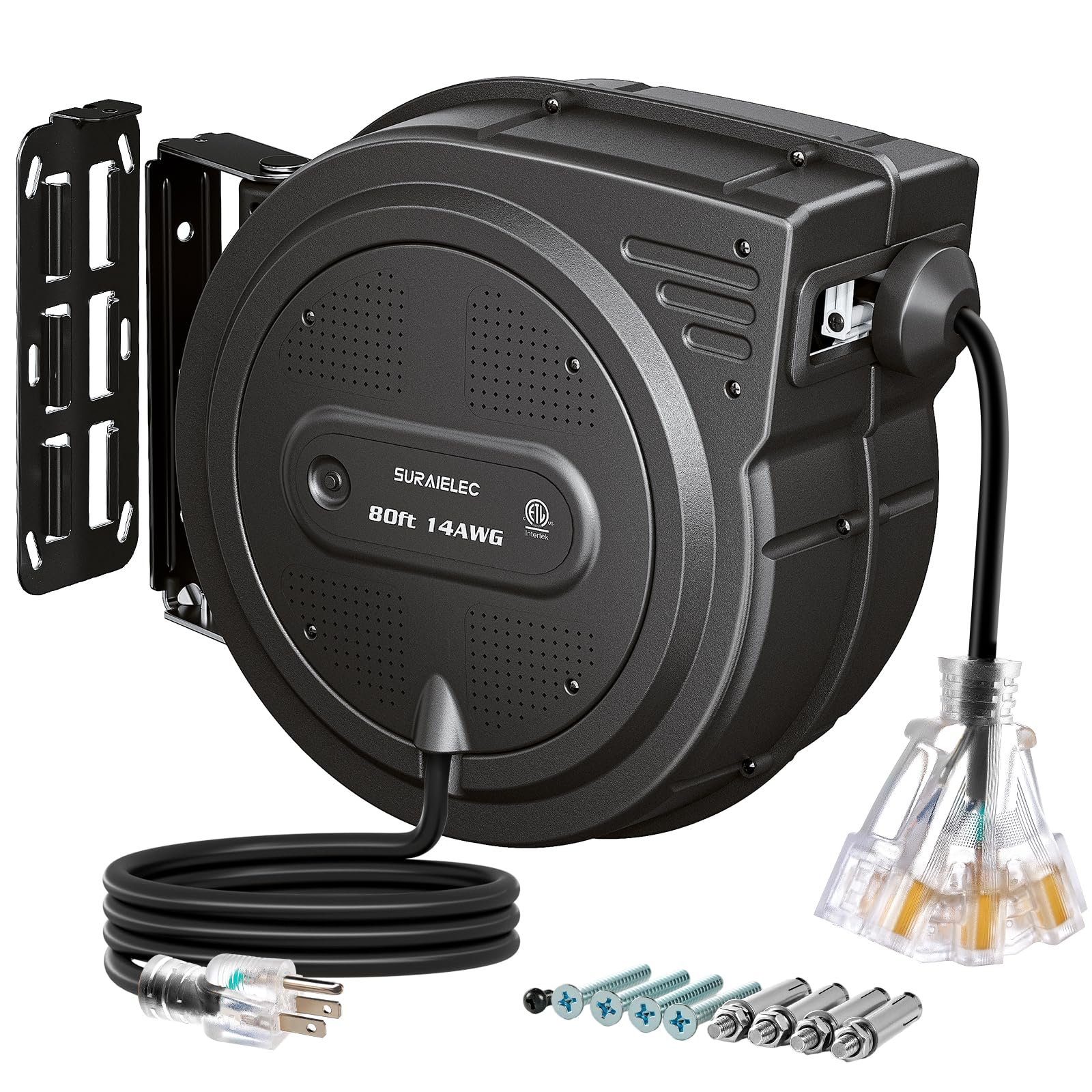 Amazon.com: SURAIELEC 80FT Retractable Extension Cord Reel, 14 AWG