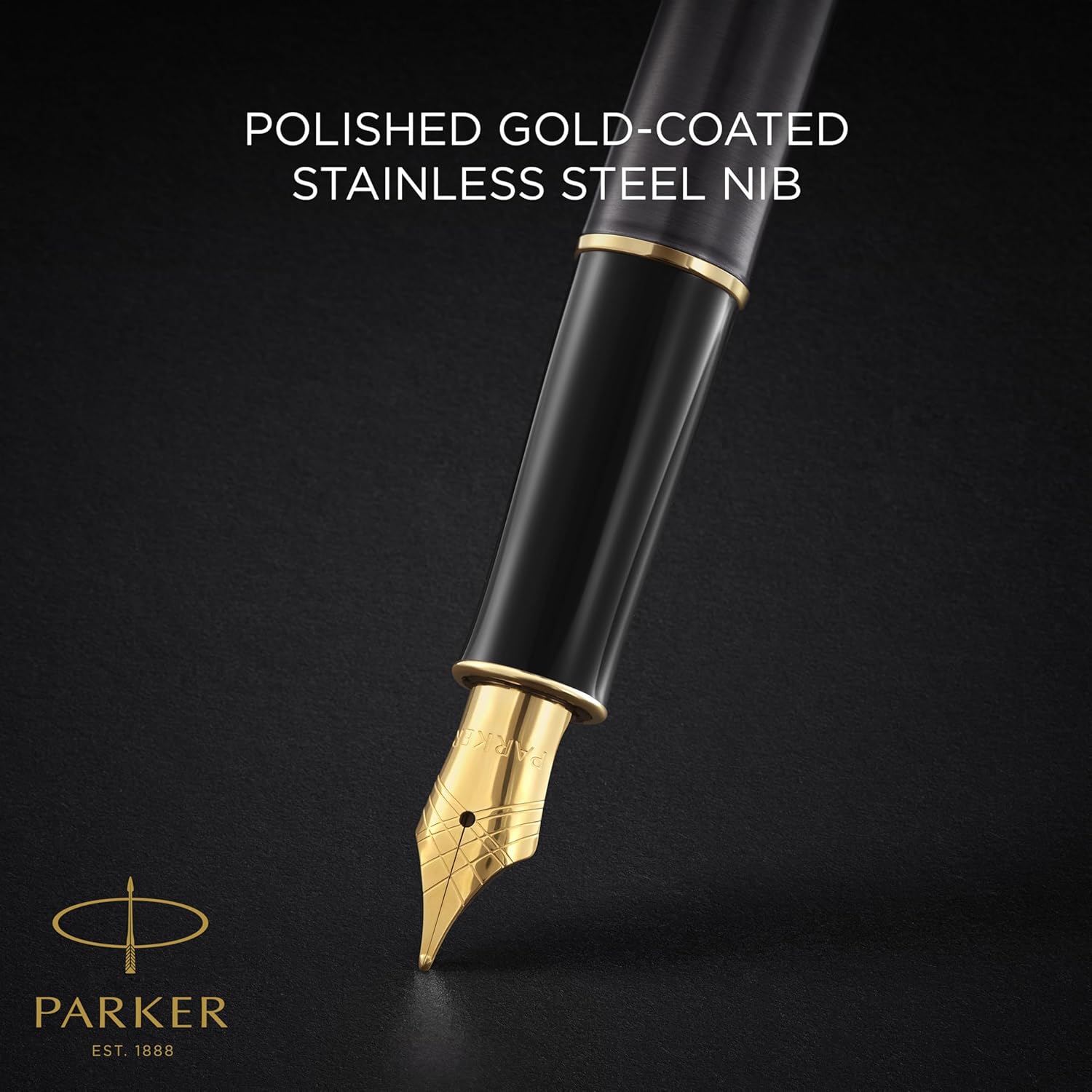 Parker Sonnet Fountain Pen | Grey Lacquer with Gold Trims | Medium Stainless Steel Nib with Gold Coating | Black Ink Cartridge Refill | Gift Box | Perfect Graduation Gifts