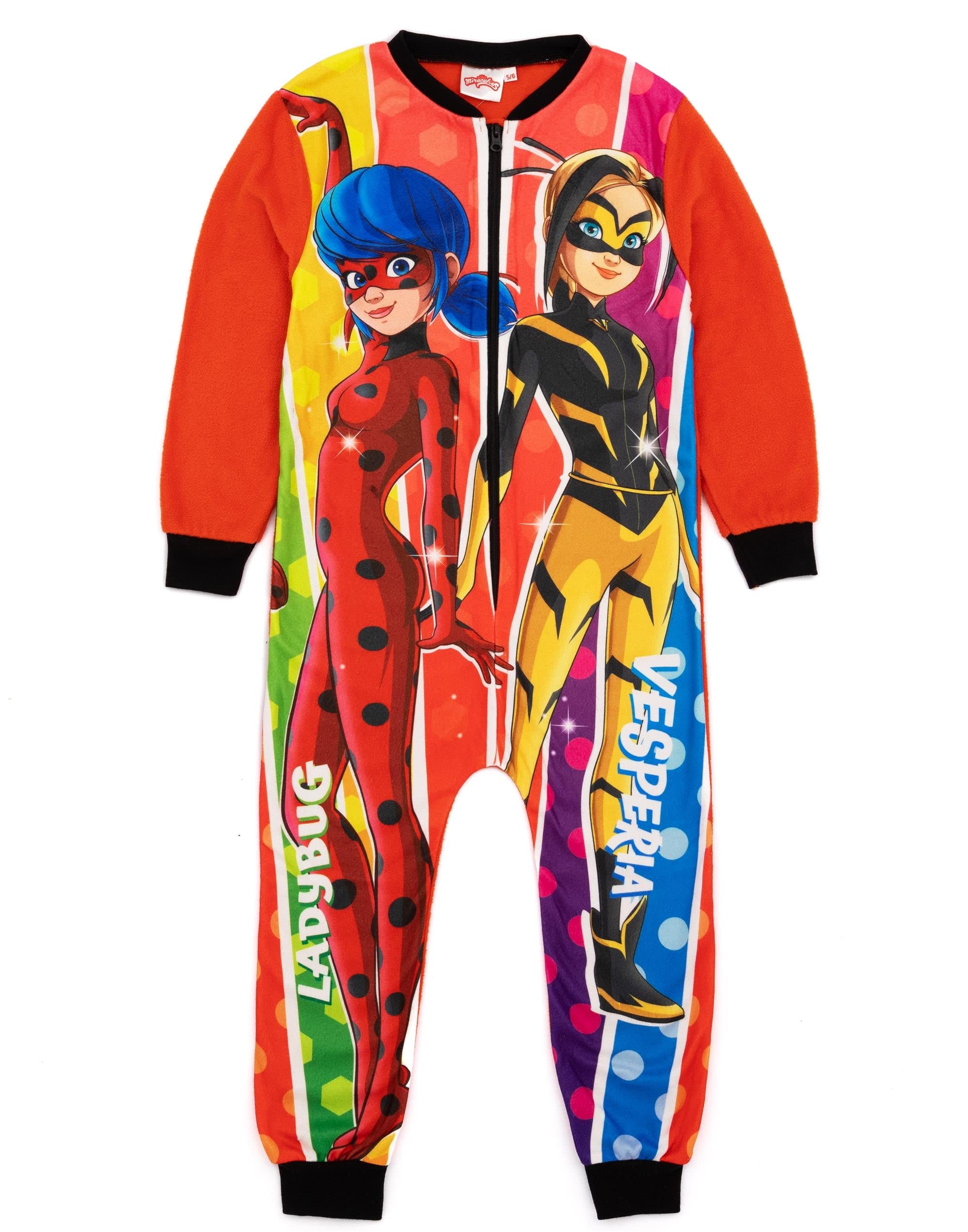 Miraculous Girls Onesie in Red | Kids All In One Fleece Jumpsuit Loungewear Pyjamas | Ladybug & Vesperia Bodysuit PJs | Ladybird Cartoon Series Pajama Jumpsuit Nightwear Merchandise Gift for Children