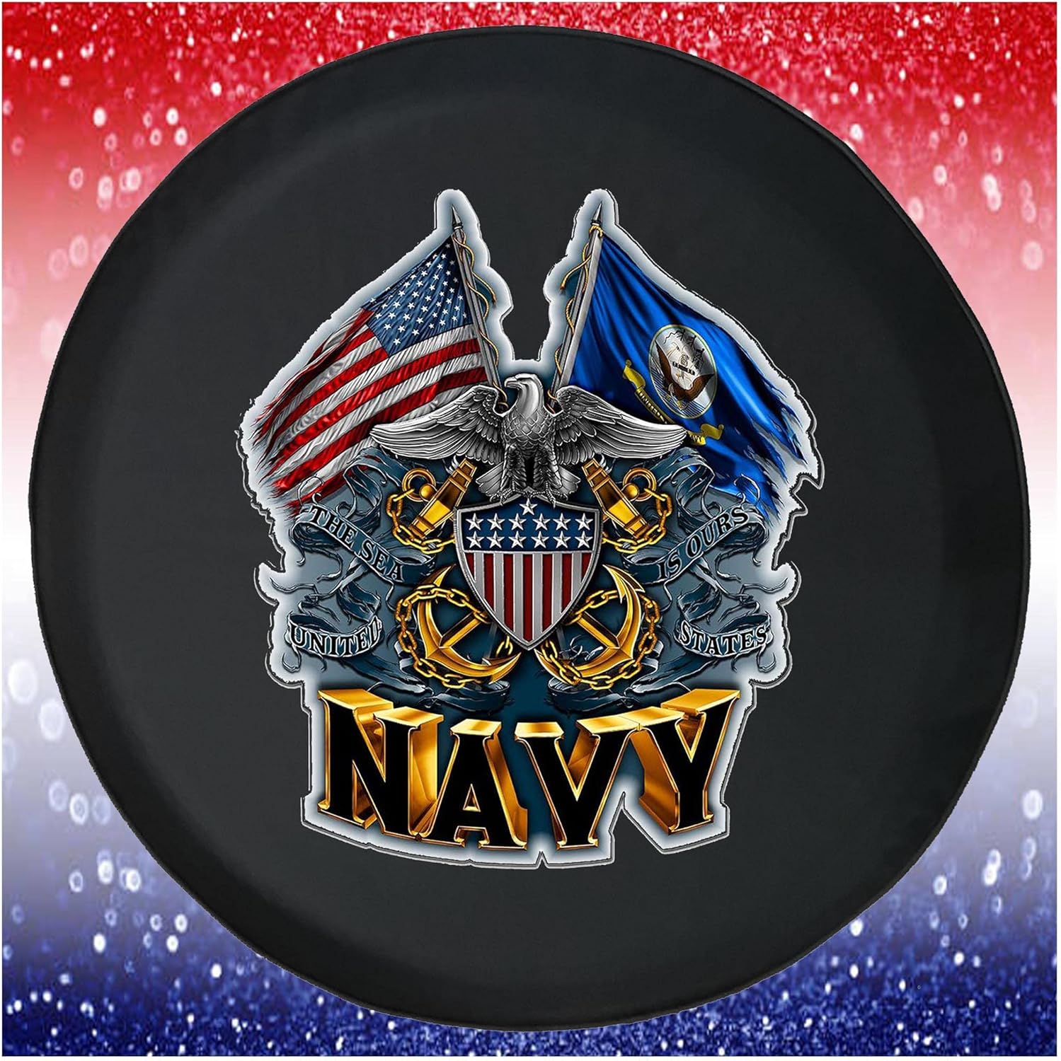 Car Tire Covers - American Military Navy Black 30 to 31 Inch