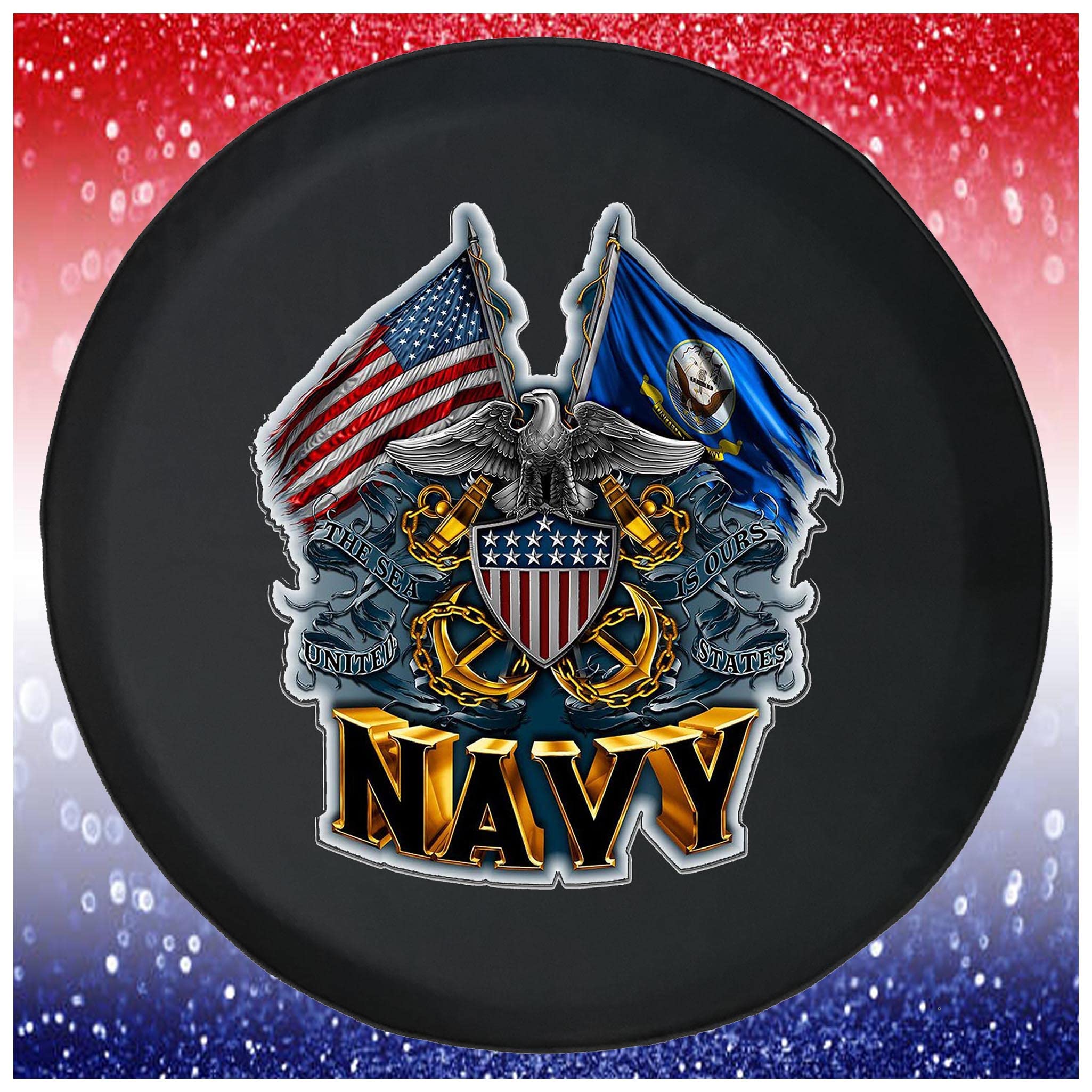 Car Tire Covers - American Military Navy Black 30 to 31 Inch