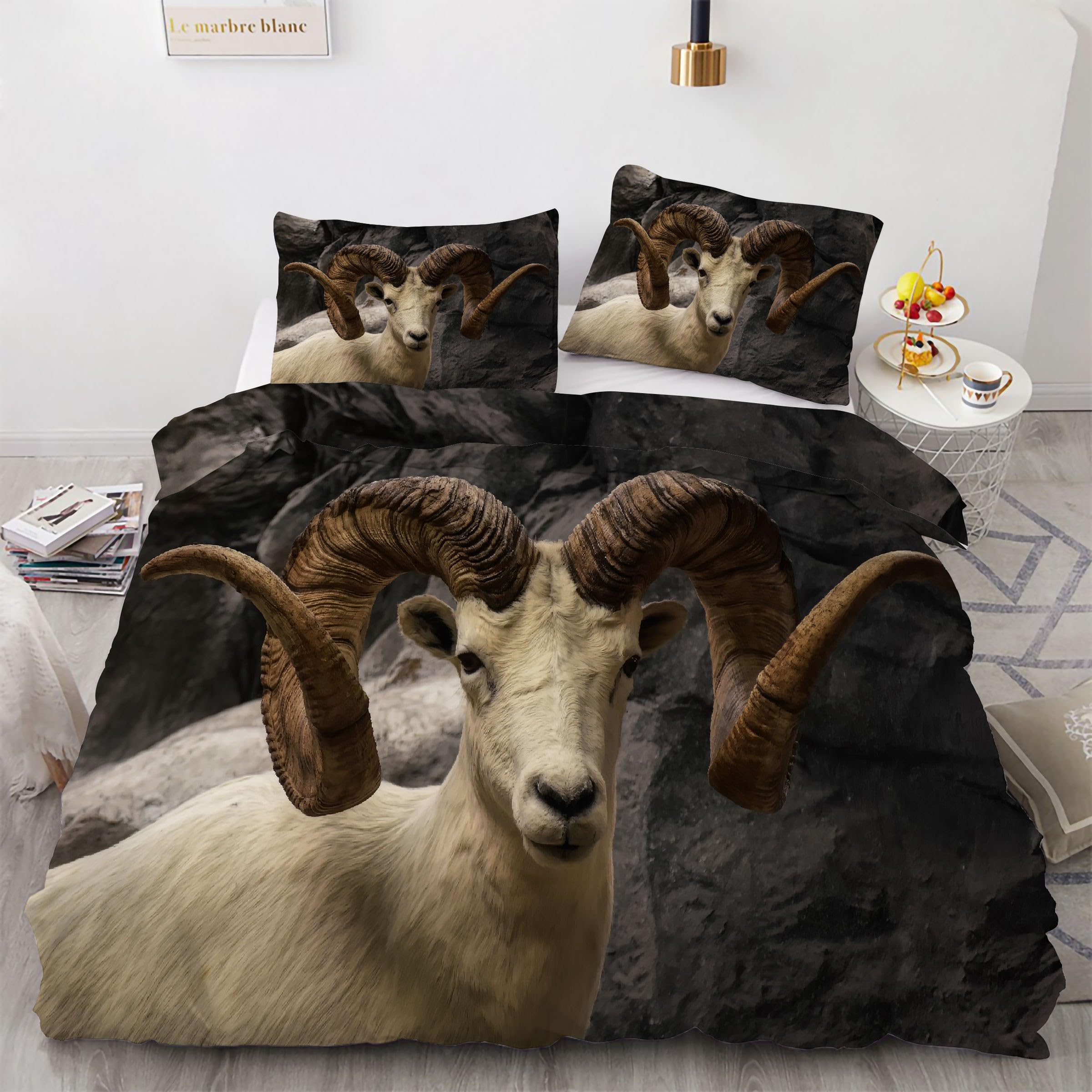 Housse de couette 200x200 microfibre douce et zippée motif mouflon