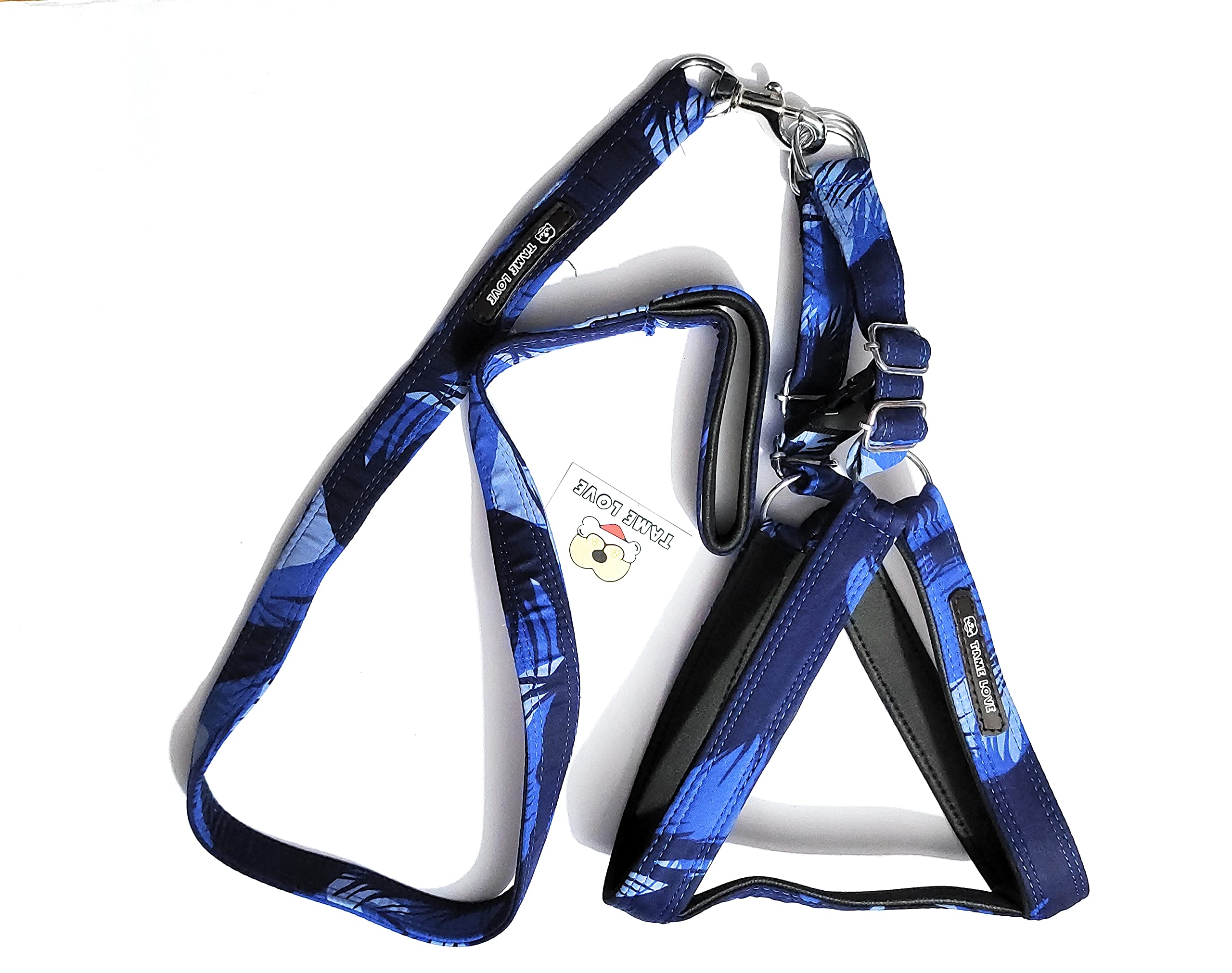 Tame Love™ Combo Army Choke Free and Pulling Free Padded Easy Control Adjustable Chest Belt Harness and Lead Belt for Giant Strong Dog (Blue Color - 1.50 Inch)