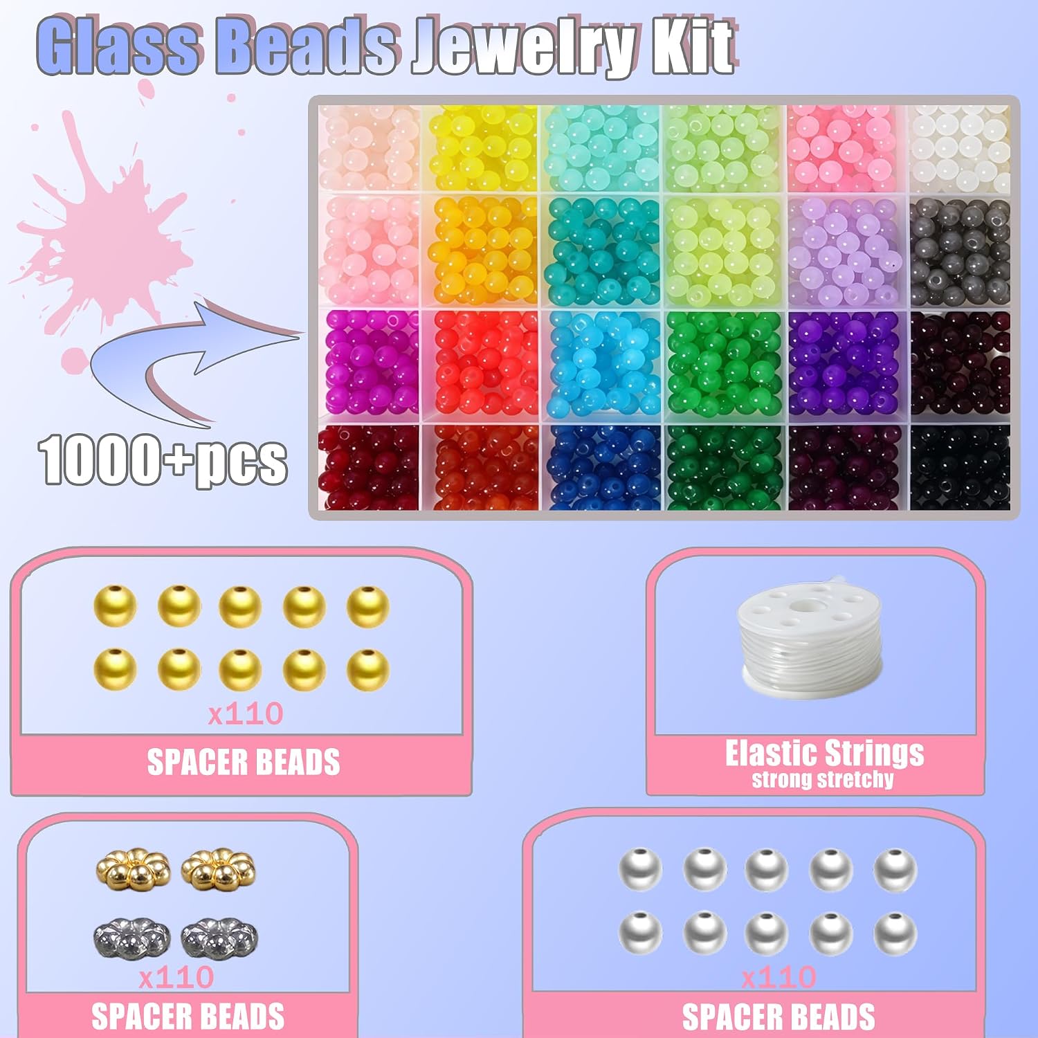 1330pcs 6mm Glass Beads 24 Colors Crystal Bead Bracelet Jewelry Making Kits