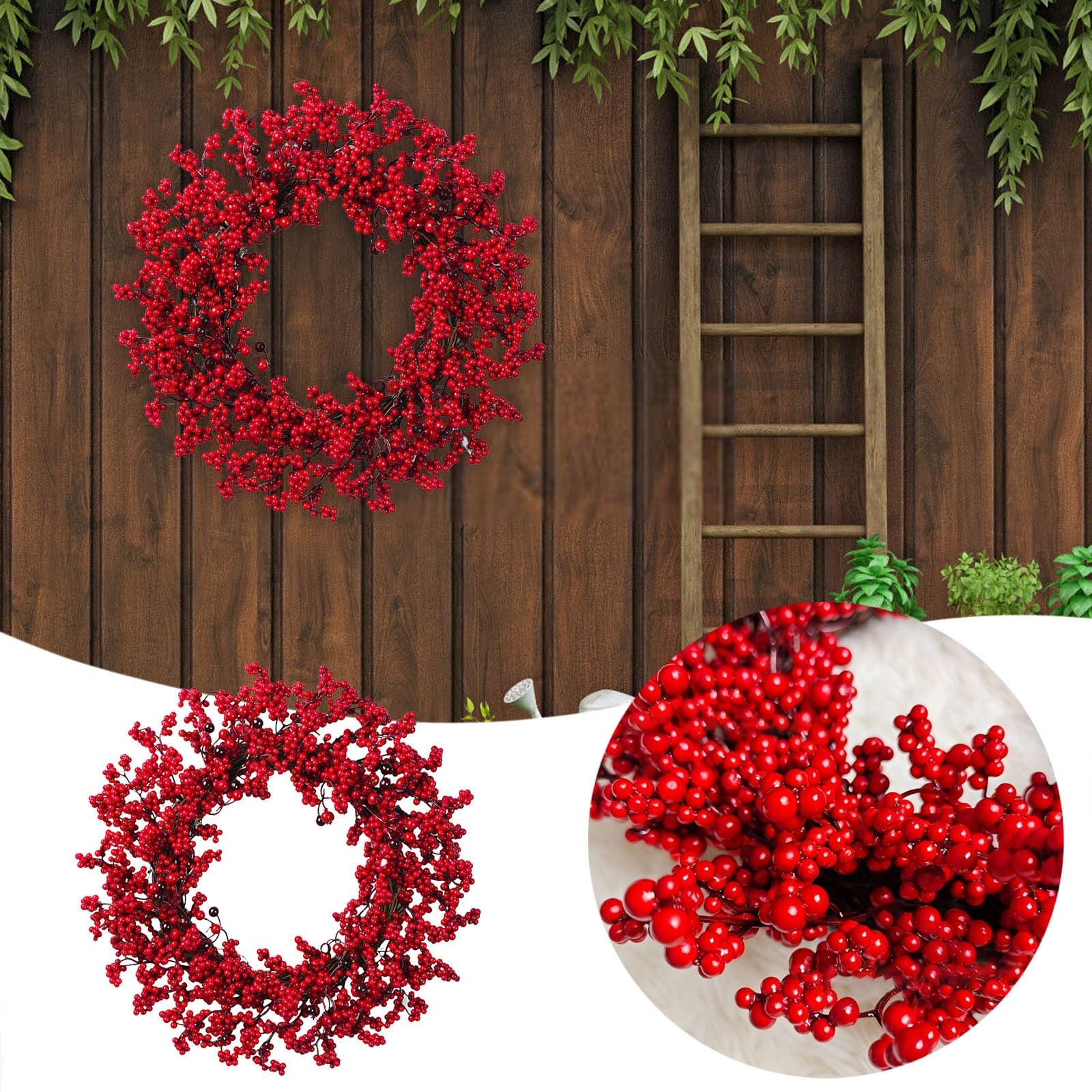 16 Zoll/40cm Gold Weihnachtskranz Türkranz Mit Lorbeerblätter, Dekorative Glitzer Beeren Für Haustür, Hauswandbehang Oder Christbaumschmuck Türschild