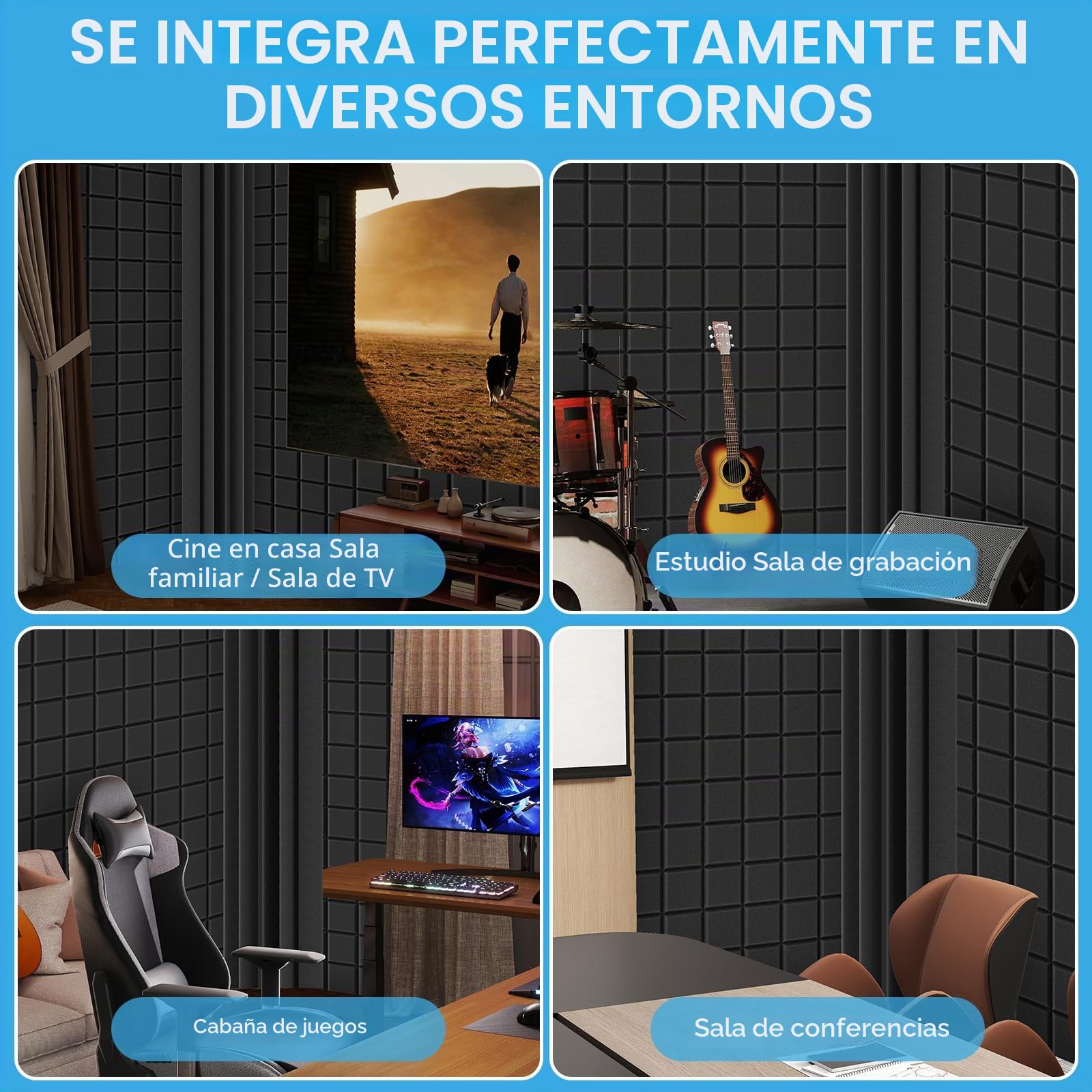 JBER Paquete de 8 paneles de pared de espuma acústica para estudio de trampa de graves de 12 x 7 x 7 pulgadas, insonorizados, acabado de bloque de esquina para estudios, hogar y teatro