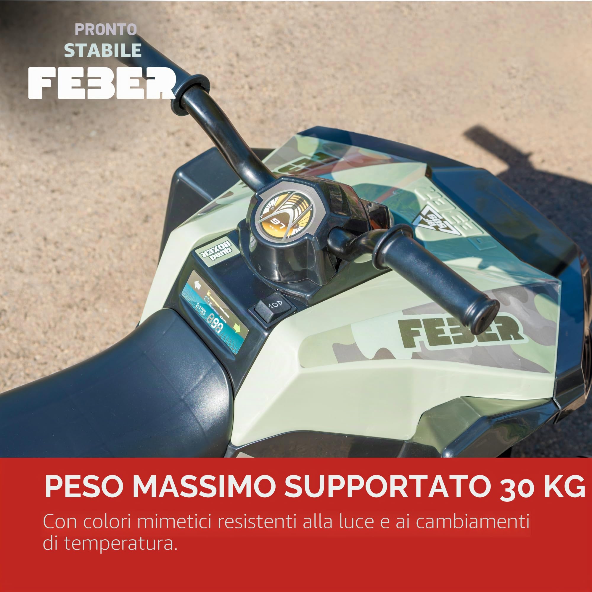 FEBER - Quad Boxer da 12 V, veicolo elettrico a batteria da 12 V, con marce avanti, posteriori e freni, fino a 5 km/h, caricatore incluso, 45 min di gioco, +3 a 5 anni, famoso (FEN45000)