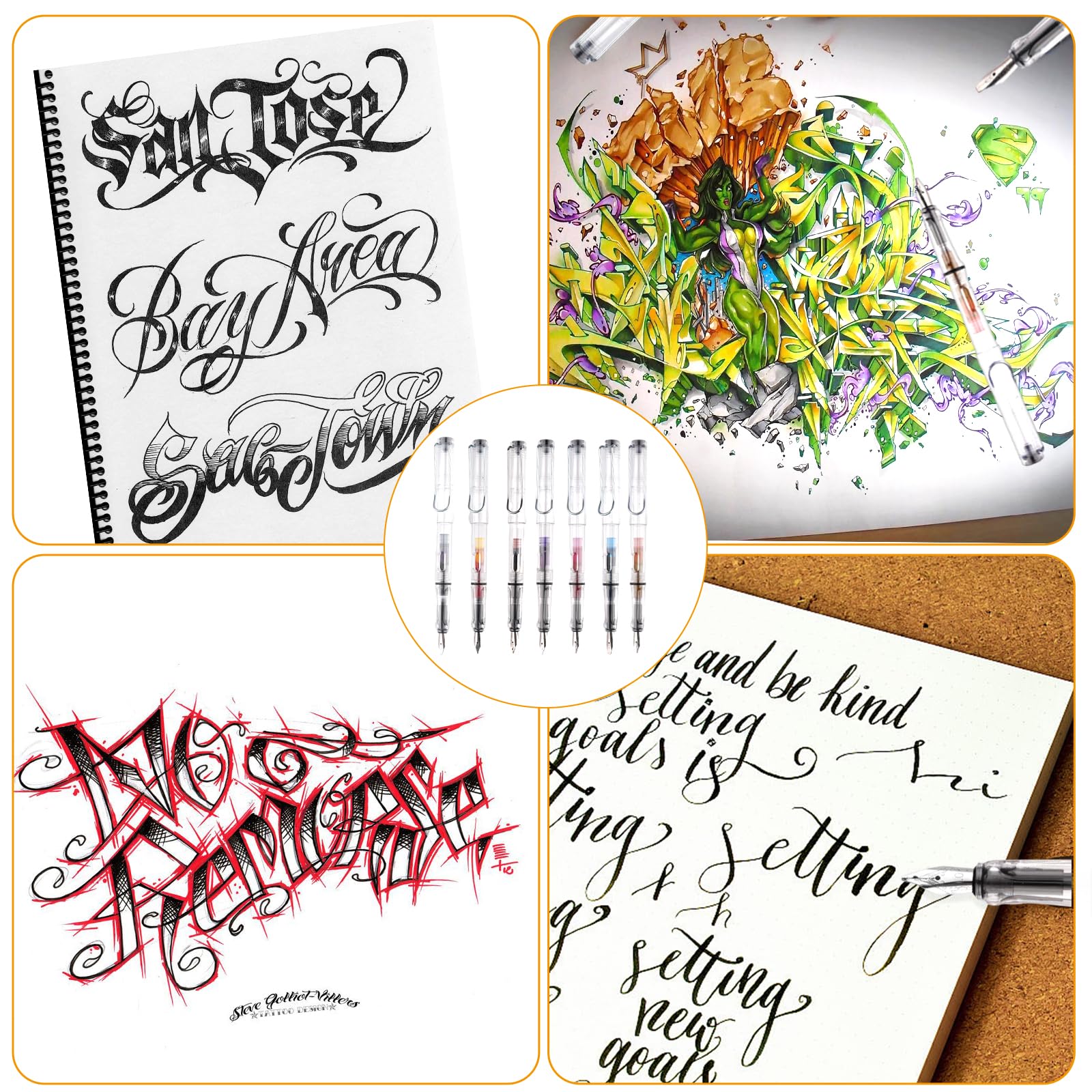 7 Stück Kalligraphie Füller Set,Kaligraphiestifte Set Anfänger mit 42 Tintenpatronen in 13 Farben,Füllfederhalter mit Verschiedenen Federn,für Grußkarten, Unterschriften, Kalligraphie, Schreiben