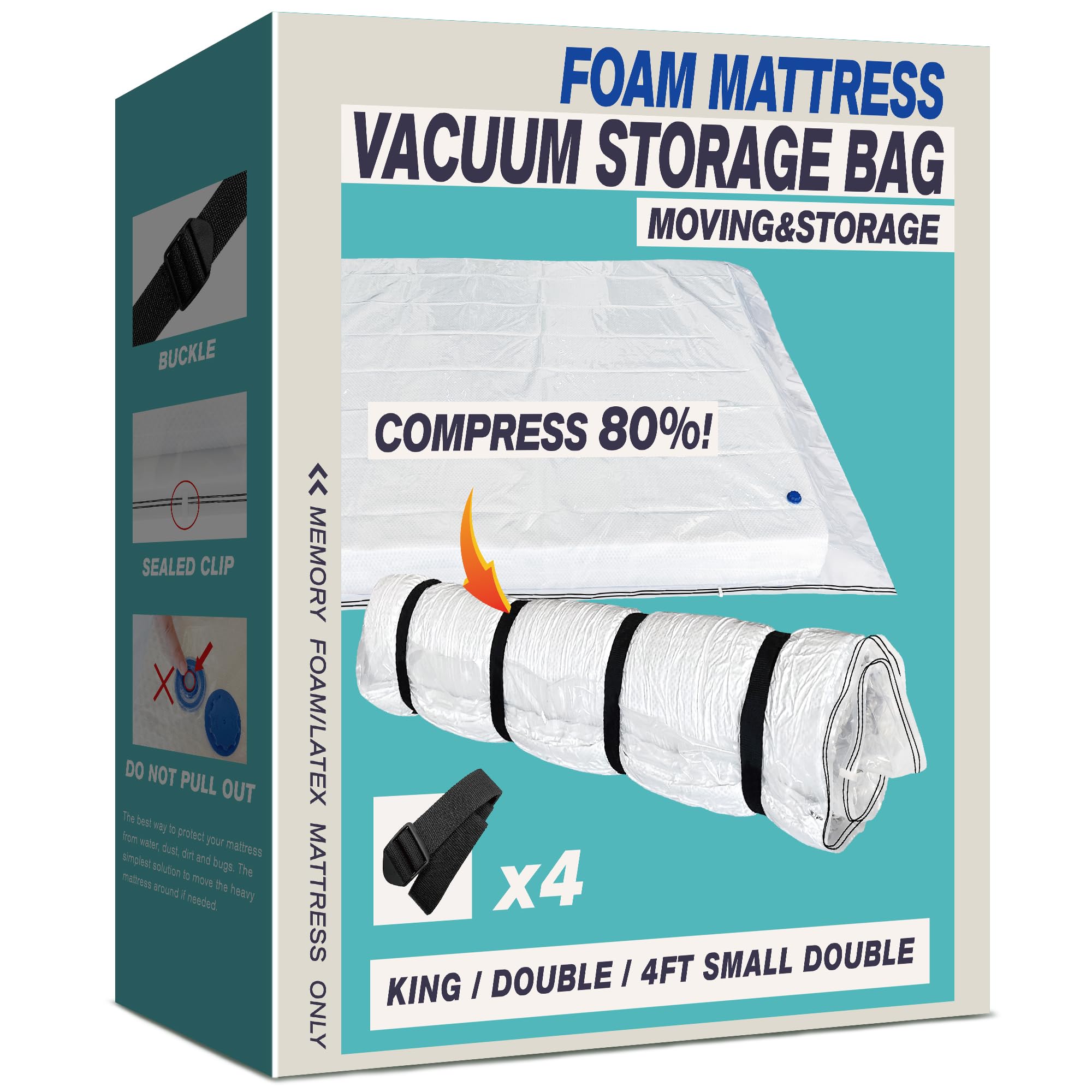 Oumaru Mattress Vacuum Bag for Moving, Seal Memory King, White