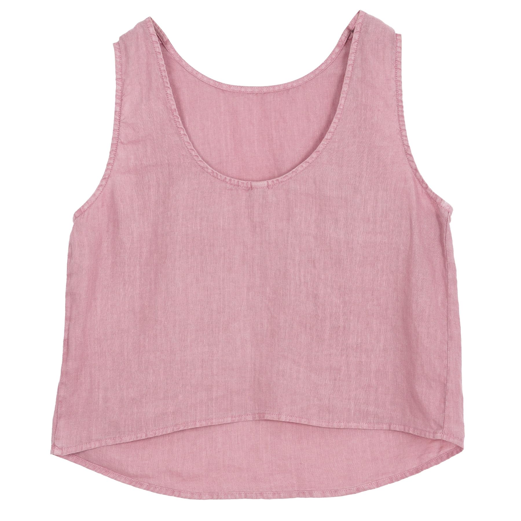 Amazhiyu Camicetta da donna in 100% lino, casual, estiva, senza maniche, scollo rotondo, tinta vegetale, per taglie S-XL