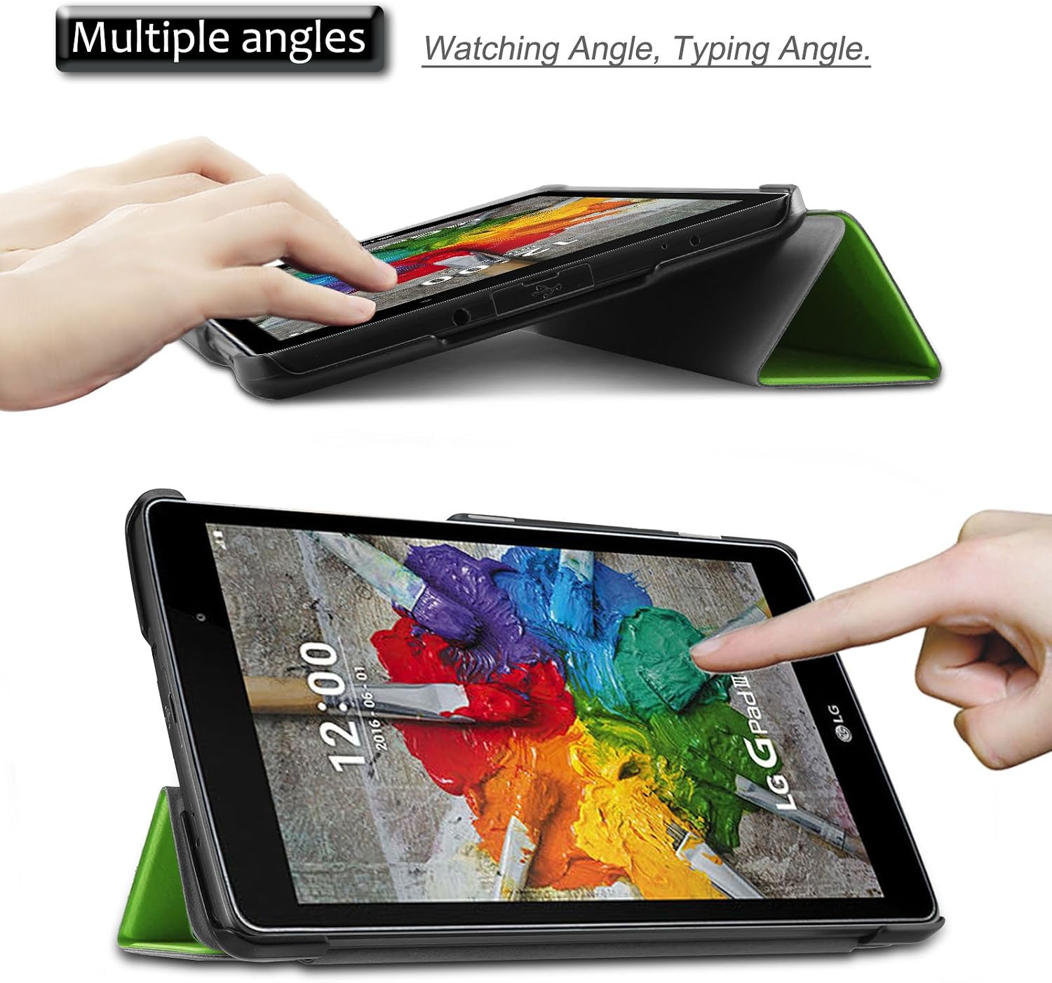 INFILAND Compatible with LG G Pad X 8.0 / G Pad III 8.0 Case, Tri-Fold Stand Frost Back Case Cover for LG G Pad X 8.0 (T-Mobile V521WG) / G Pad III 8.0 V525 8-Inch Tablet, Green