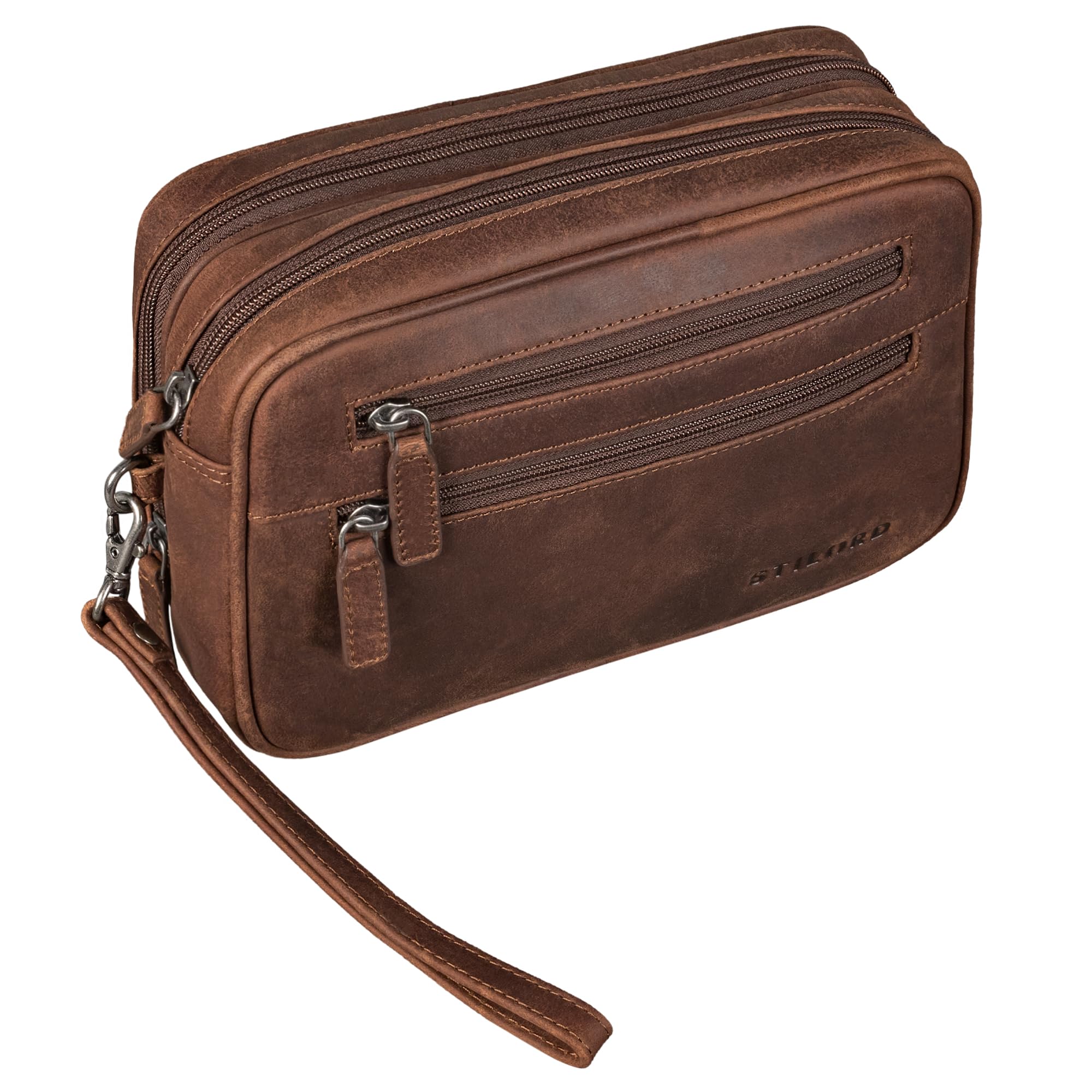 STILORD "Nero" Pochette uomo con cinturino da polso in pelle Borsetta a mano Organizer da viaggio in cuoio Trousse Borsello piccolo vintage Colore:nero