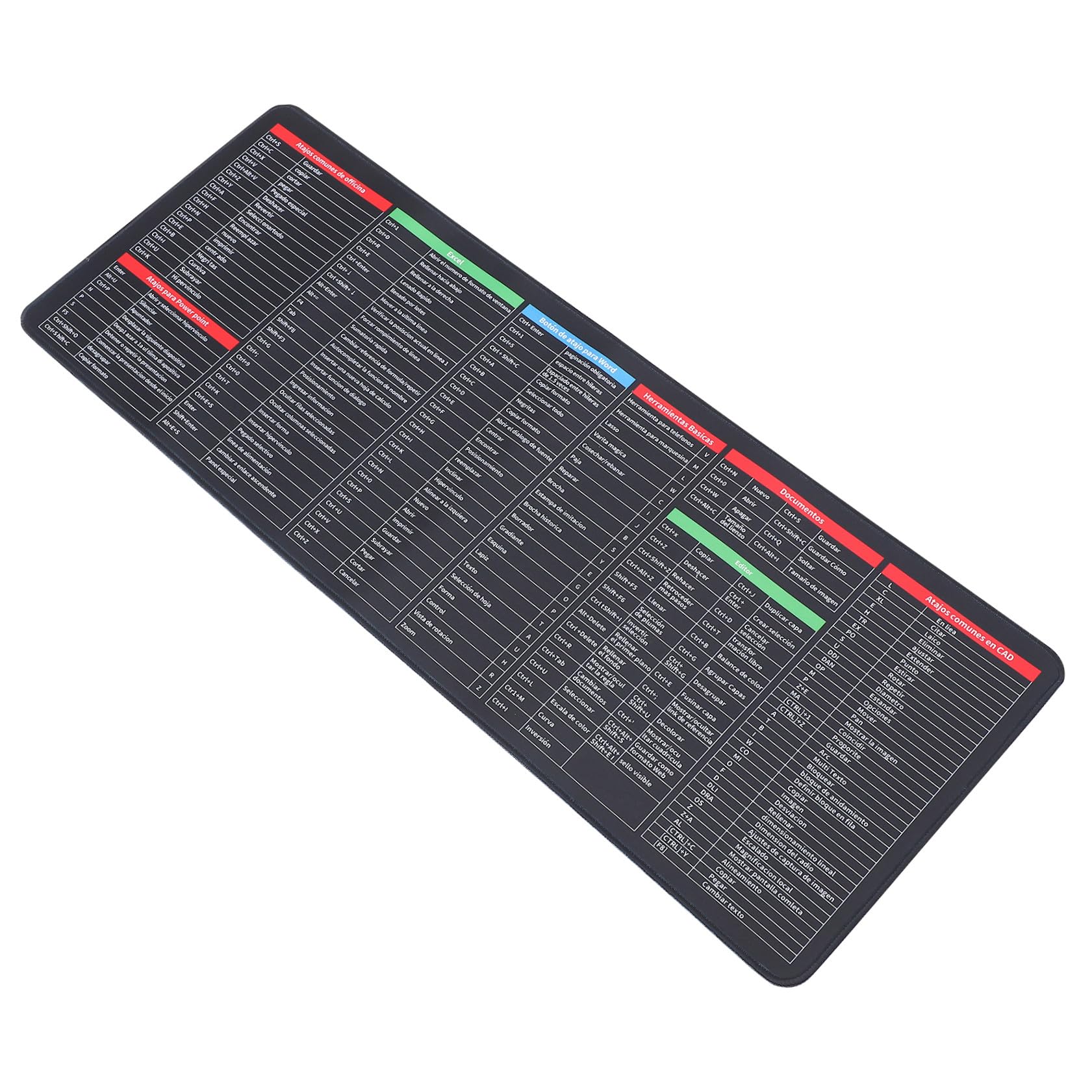SUPVOX Tappetino Mouse Grande 300x800x3mm Scorciatoie da Tastiera in Spagnolo, Fondo Antiscivolo in Gomma, Tessuto Spesso per Ufficio, Gaming e Uso Domestico