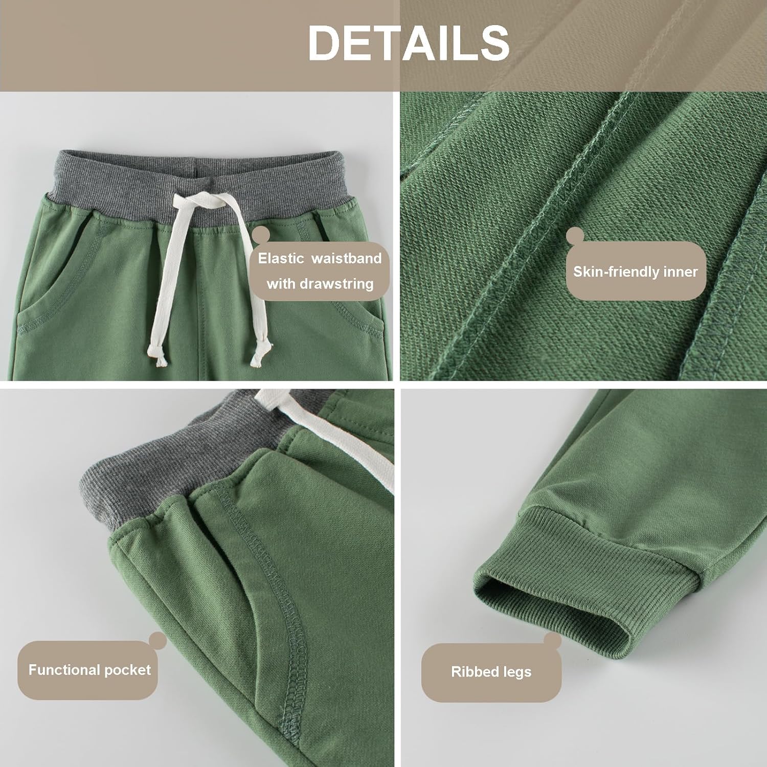 GFQLONG 4 Pack Toddler Boys Joggers Pants Kids Athletic Cotton Sweatpants with Pocket Drawstring - Image 4