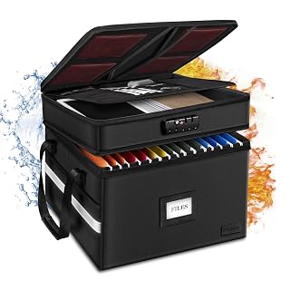 ETRONIK Fireproof Document Box with Lock: 2-Layer Waterproof File Organizer for Letter/Legal Folders, Portable Collapsible Storage Safe