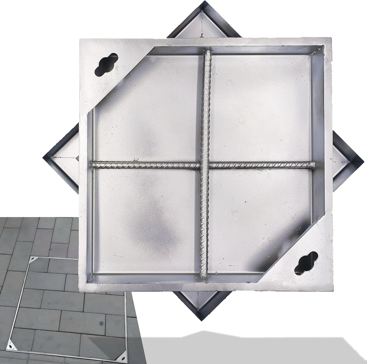 Stainless Steel Manhole Cover and Frame 12x12, B Class Square Septic Tank Lid with Base, Invisible Sewage Basin Cover, Heavy Duty Metal Inspection Lid for Driveway, Yard (11.8X 11.8) 12 x 12