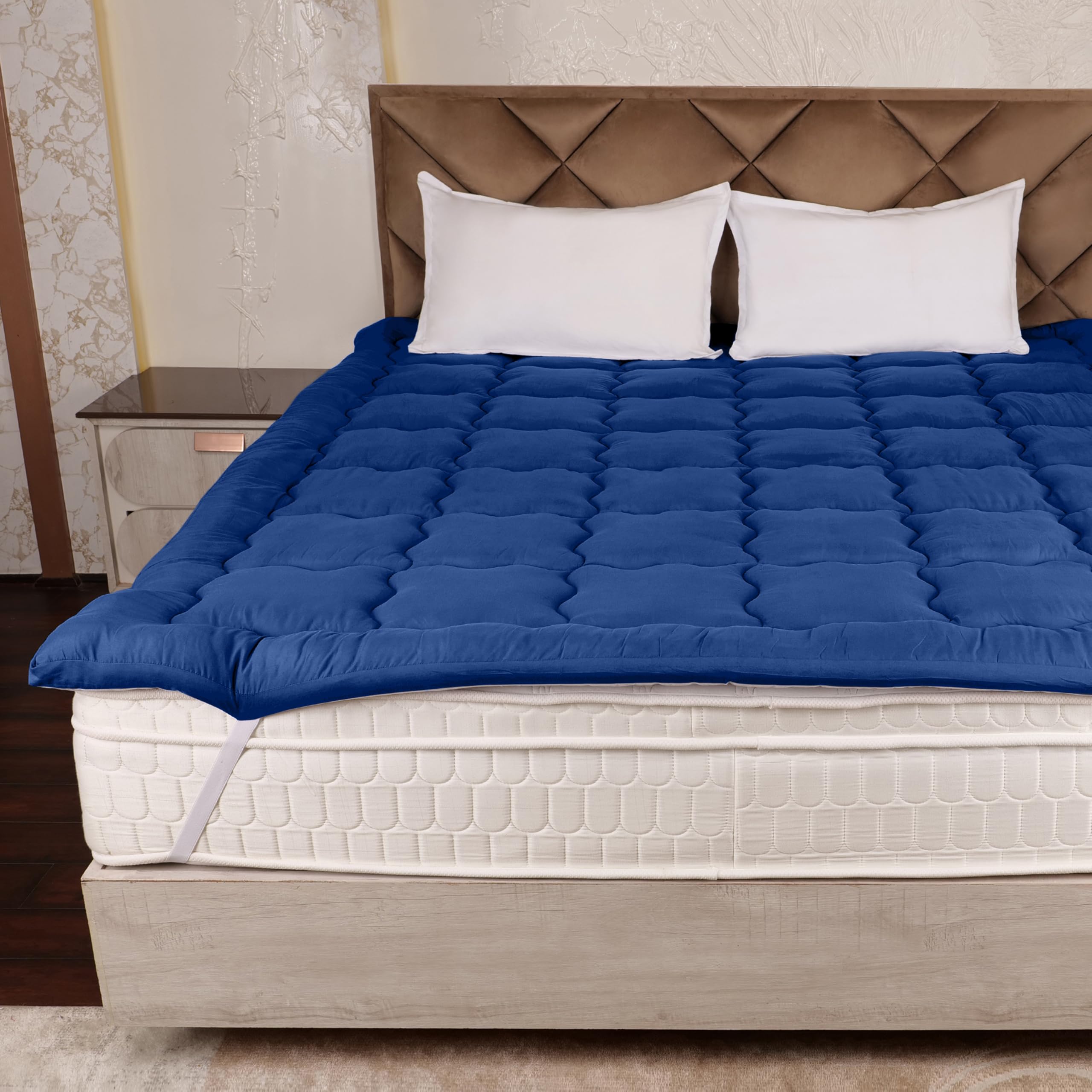 AVI Super Soft 500 GSM Microfiber Bed Mattress Topper for Queen Size 78x60 Inch | All Season Comfortable Sleep 2 Inch Thick Mattresses Padding Queen Size-(Navy Blue, 6.5x5 Feet, Corners Elastic Band)-image-39