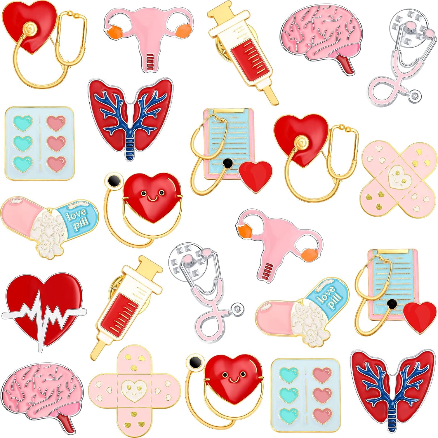 Amazon.com: Henoyso 24 Pcs Nurse Pins for Badge Medical Nursing Pins ...