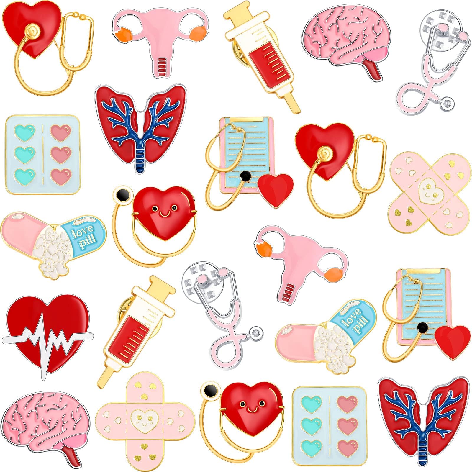 Henoyso 24 Pcs Nurse Pins for Badge Medical Nursing Pins for Pinning Ceremony Stethoscope Brooch Nurse Gifts Christmas Party Supplies