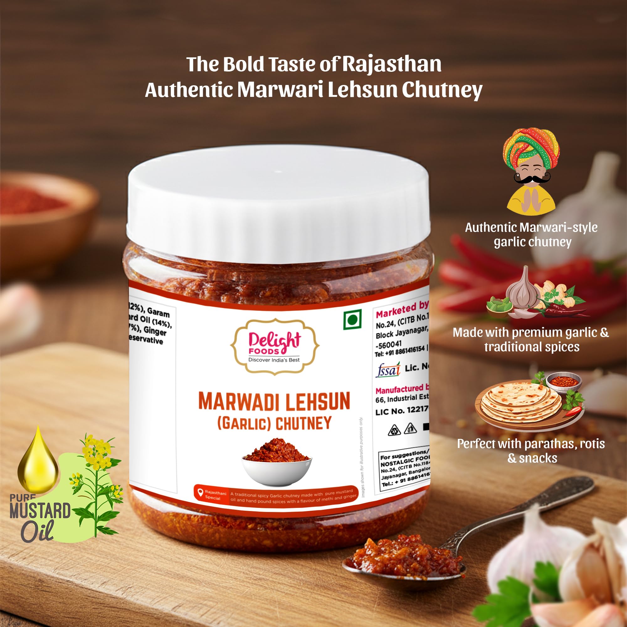 Delight Foods Rajasthani Marwari Lehsun Chutney 300g | Tangy and Spicy Garlic Pickle | Traditional Rajasthani Achaar | Made in Pure Mustard Oil 2