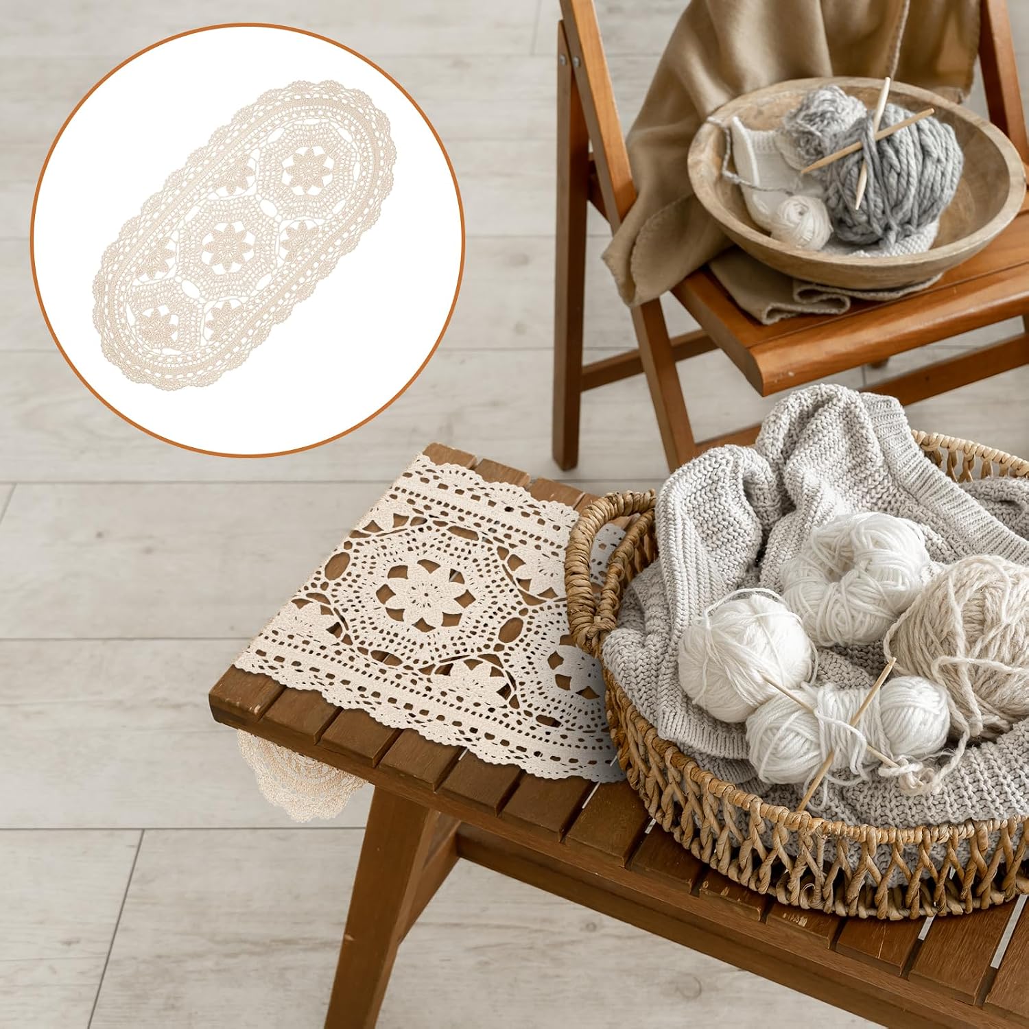 Oval Lace Table Runner Cotton Crochet Lace Table Runner Doilies Floral Tables Scarf Furniture Cloth Cover Handmade Tables Dresser Scarf Décor Crochet Placemats (Beige Oval, 12x24 Inch)