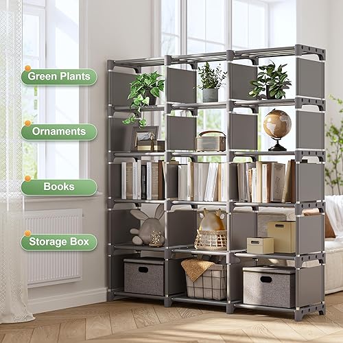 Miniatura 4 de REIBII Bookshelf for Bedroom Book Shelf Organizer Bookcase Tall Book Case 15 Cube Storage Organizer Cube Shelf Black Cubby Storage Organizer Shelves