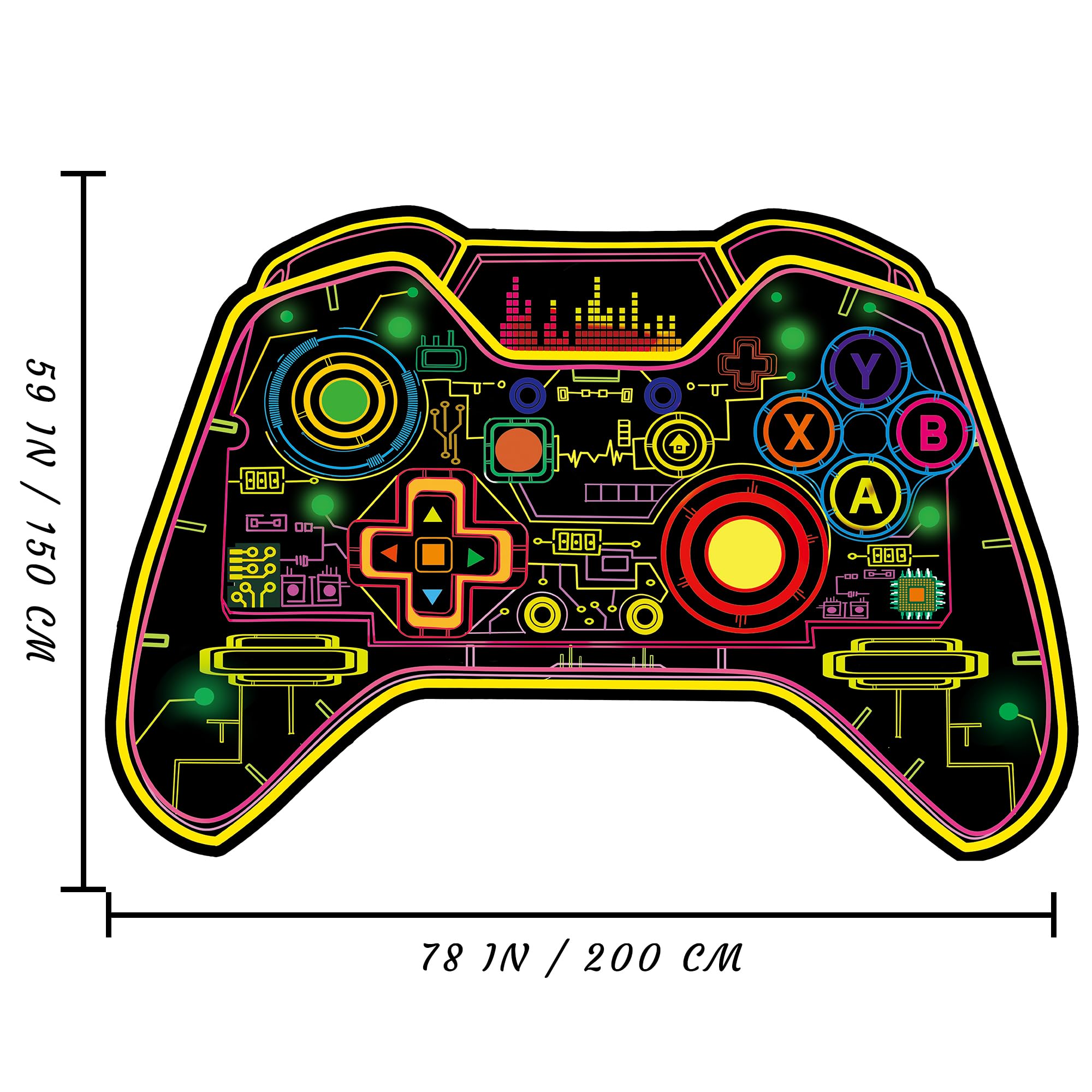 Tappeto da gioco per adolescenti e bambini, che si illumina alla luce nera, tappeto da gaming, antiscivolo, per la stanza dei giochi, tappetino casual (Game-1, 208 x 150 cm)