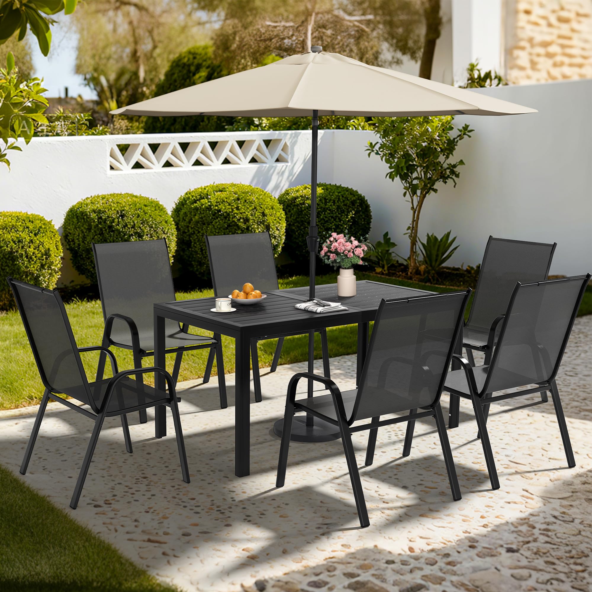 Pamapic Outdoor Steel Slat 7-Piece Set